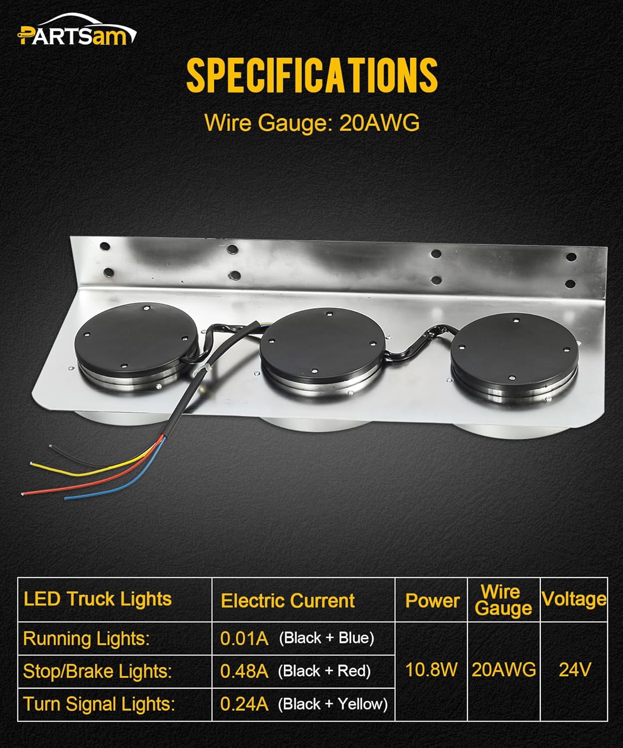 Partsam 2Pcs 54 LED Truck Trailer Tail Lights Bar with Chrome Iron Bracket Base Waterproof 24V 4 Inch Round Led Trailer Tail Lights Bar Stop Turn Signal Running Parking Lights Lamps RV Camper