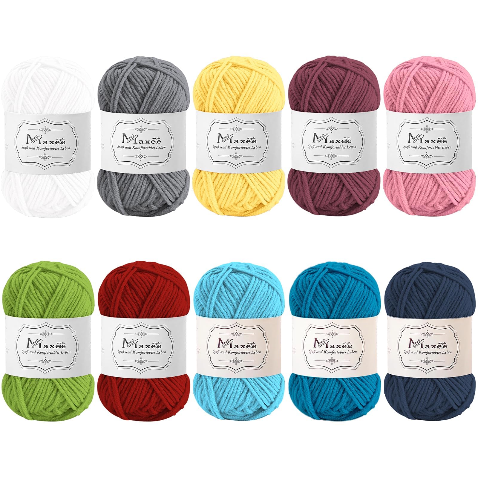 Maxee Häkelgarn 500g (50g*10 Farbe), Acryl Wolle Zum Stricken, Garn zum Häkeln und Stricken, Hand Knitting Yarn Set, Handstrickgarn Baumwollgarn für Häkeln, Wolle zum Stricken und Kunsthandwerk