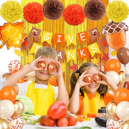 Miniatura 7 de Set de Decoraciones para Fiesta de Otoño y Acción de Gracias, Incluye Bandera de Dar Gracias, Cortina con Flecos, Flores de Papel, Guirnalda de