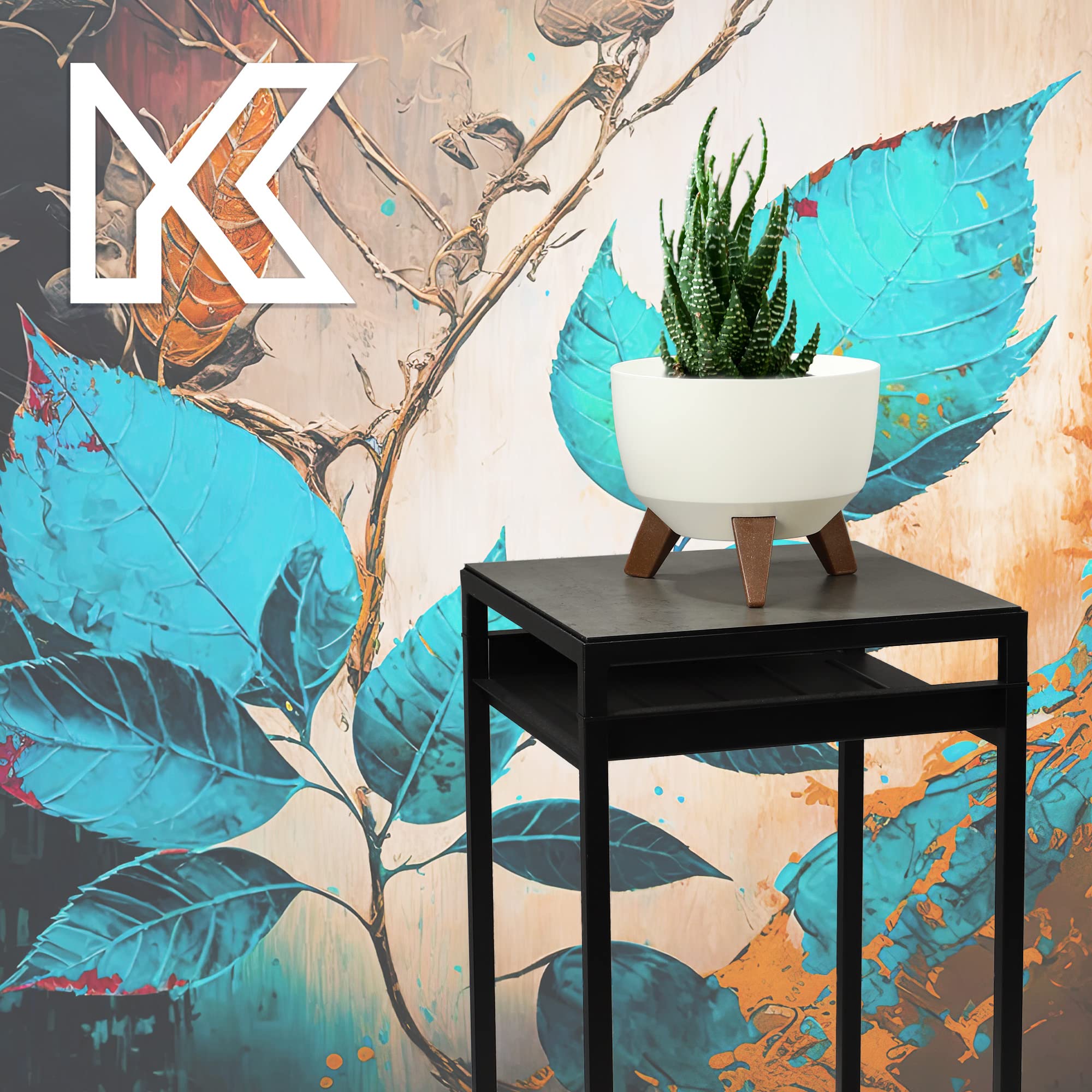 KADAX Maceta Decorativa de Plástico con Soporte Integrado, Macetero con Tres Patas de Imitación Madera para Interior y Exterior (Blanco, 24 cm)
