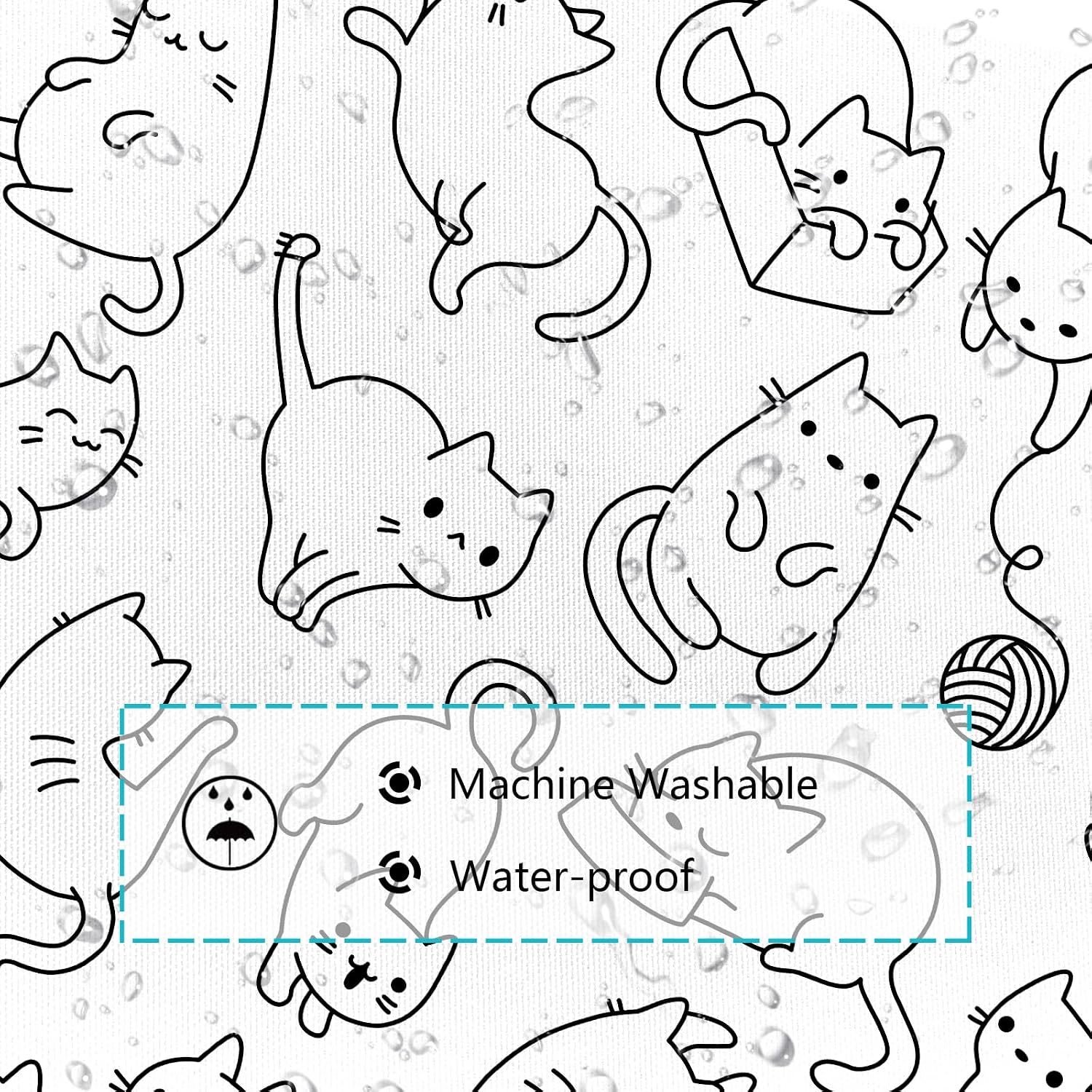 Cat Shower Curtain, Black and White Cute Cats Funny Bath Curtain Decor, Cute Shower Curtian for Kid, Polyester Fabric Waterproof Durable Bathroom Accessories Set with 12 Hooks 72x72 in image 5