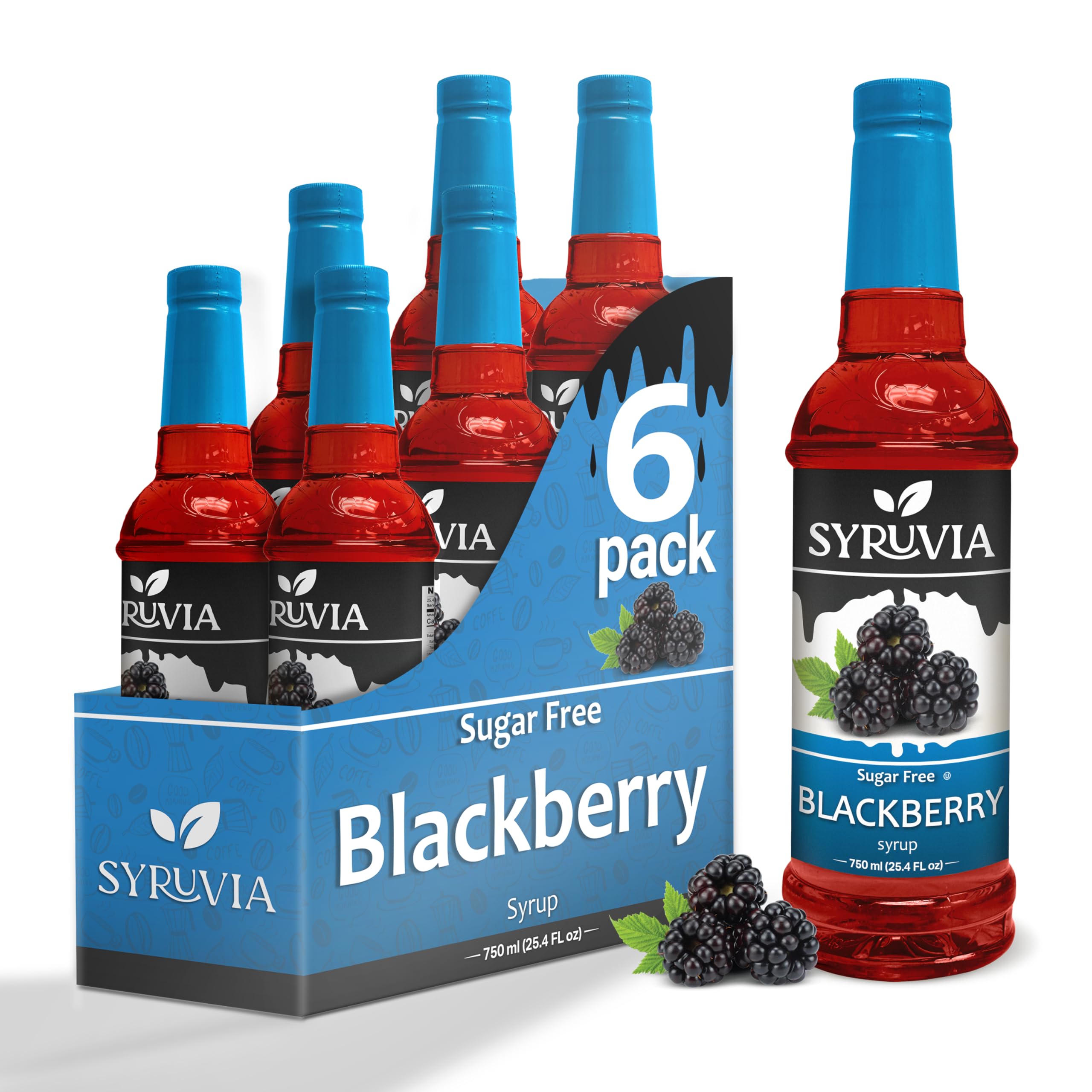 Sugar-Free Blackberry Syrup by Syruvia 6-Pack, 25.4 fl oz, Wholesale Coffee Syrup Shops, Cafes, Baristas, Bistros, & Beverage Bars, Bulk Kosher &