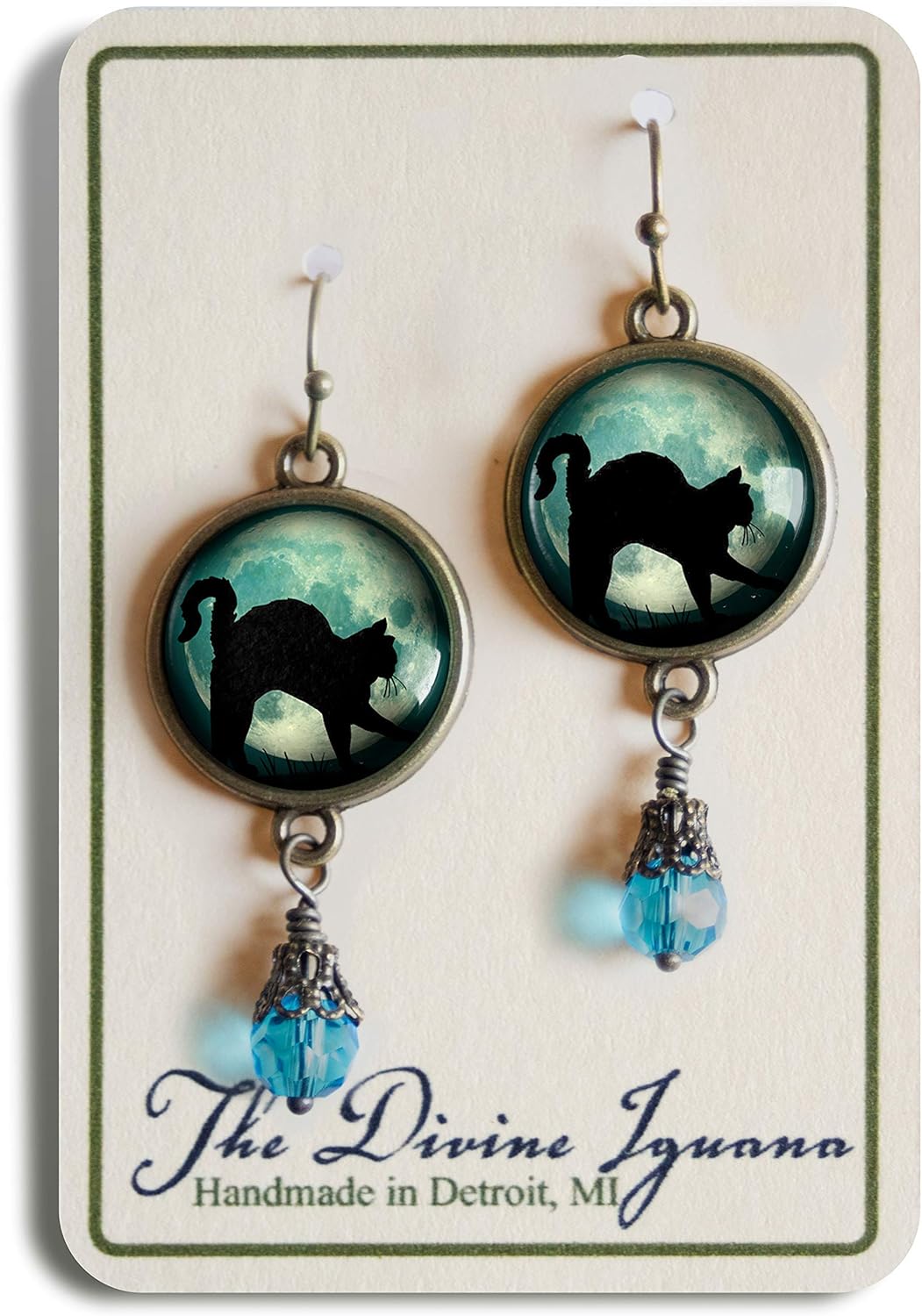 Black Cat On Blue Moon Earrings
