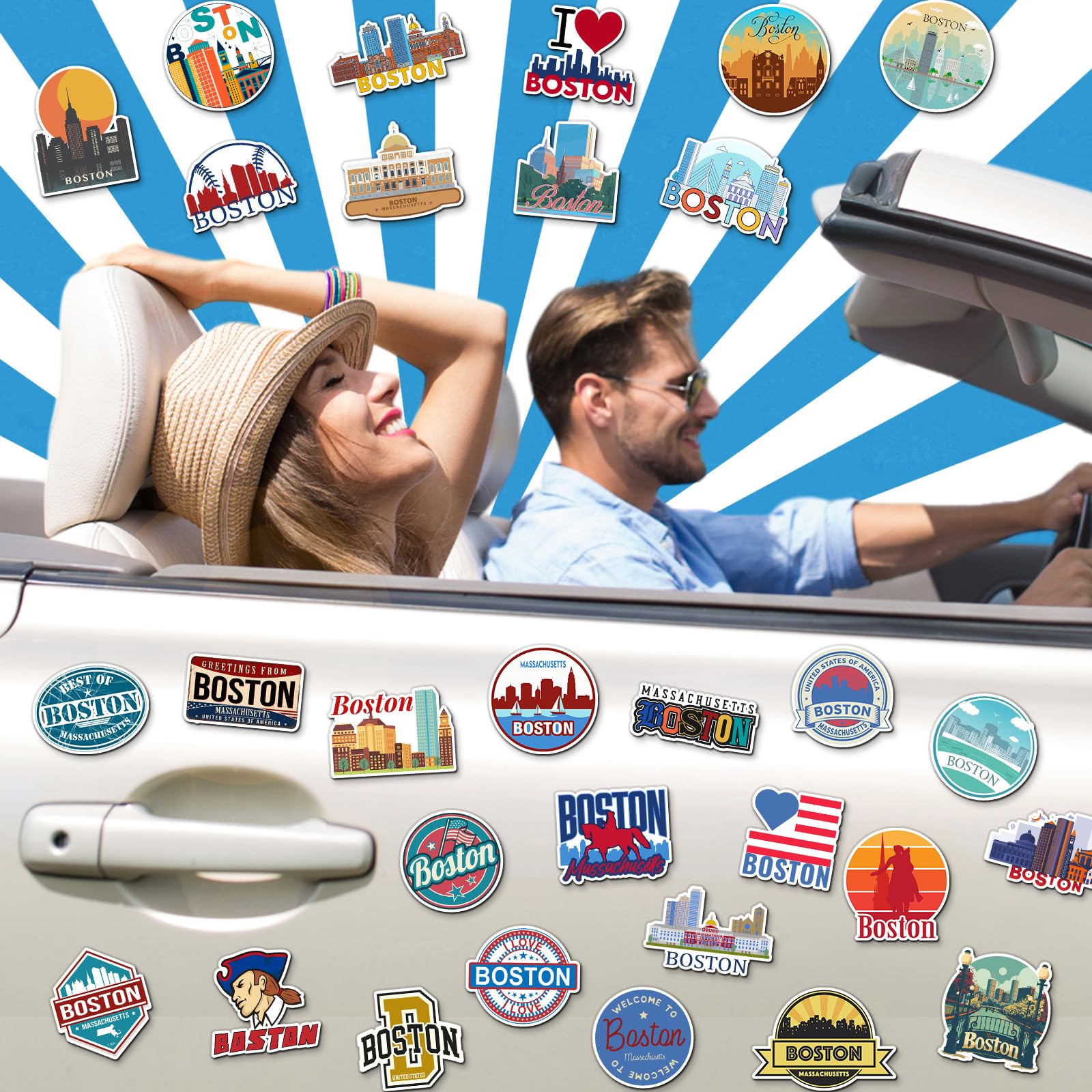 Konohan 30 Pcs Boston Souvenirs Gifts Boston Magnet for Refrigerator City Magnetic Refrigerator Stickers for Home Decoration