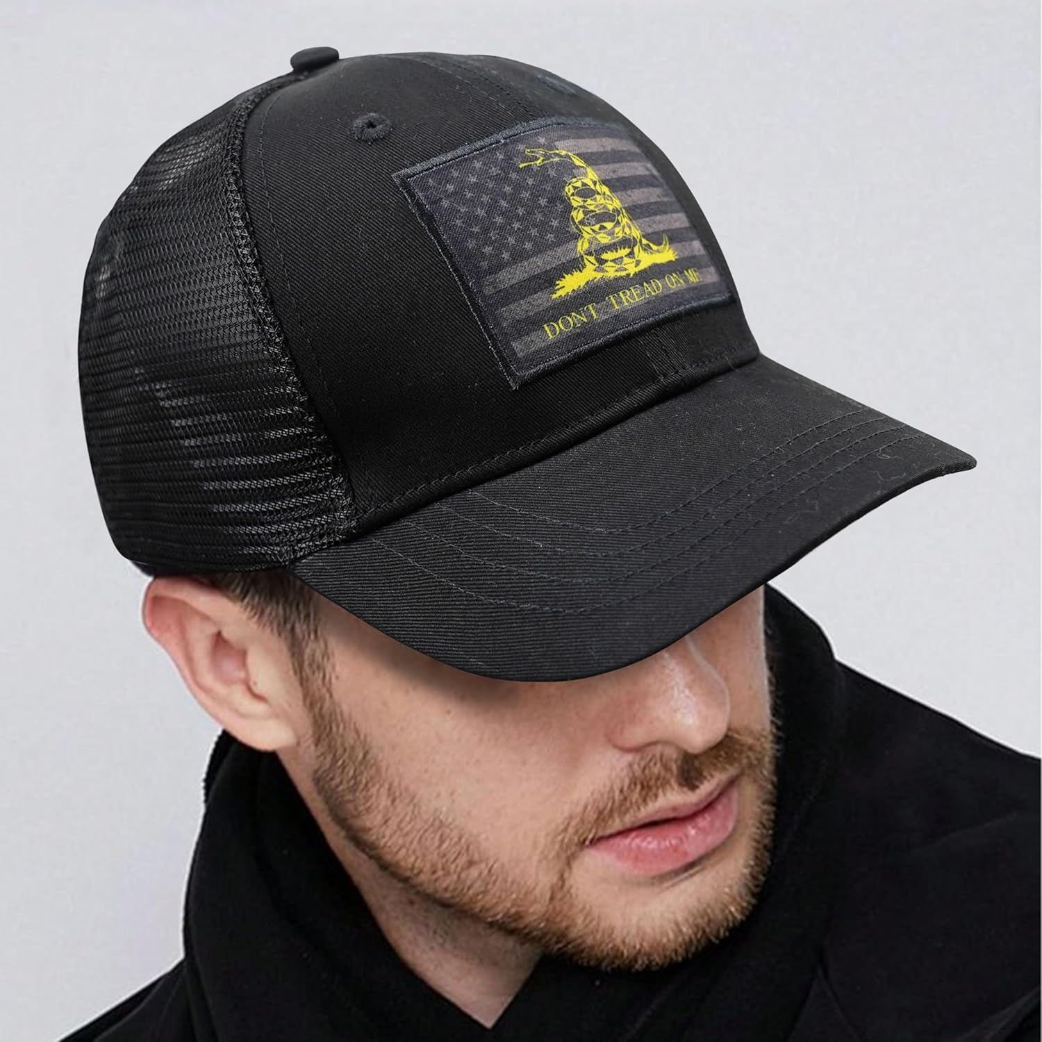 Don't Tread on Me Trucker Hats Baseball Cap for Men - Adjustable Embroidered American Flag Snake Hat with Snapback - Image 4