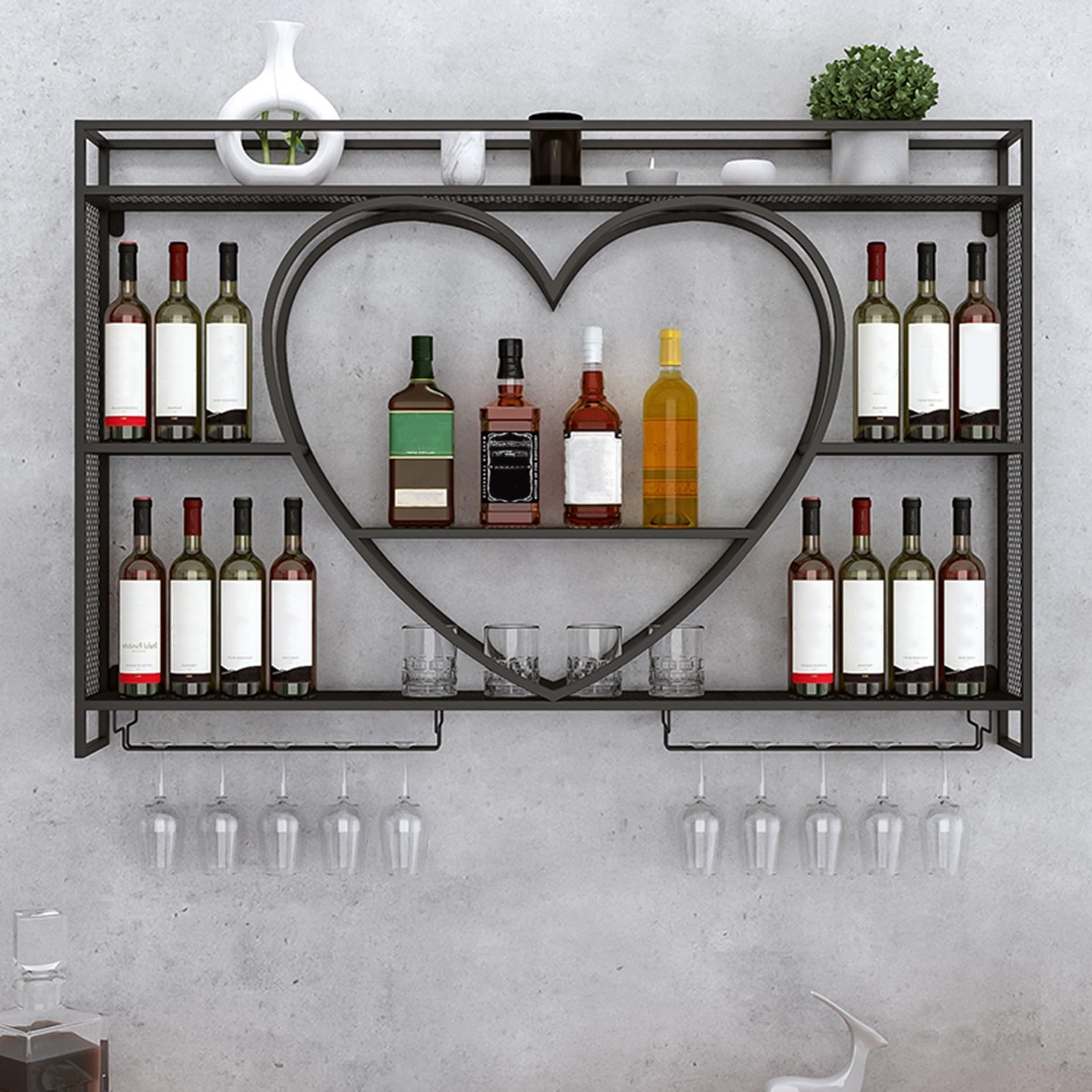 Casier à bouteilles en métal mural pour une décoration de bar unique