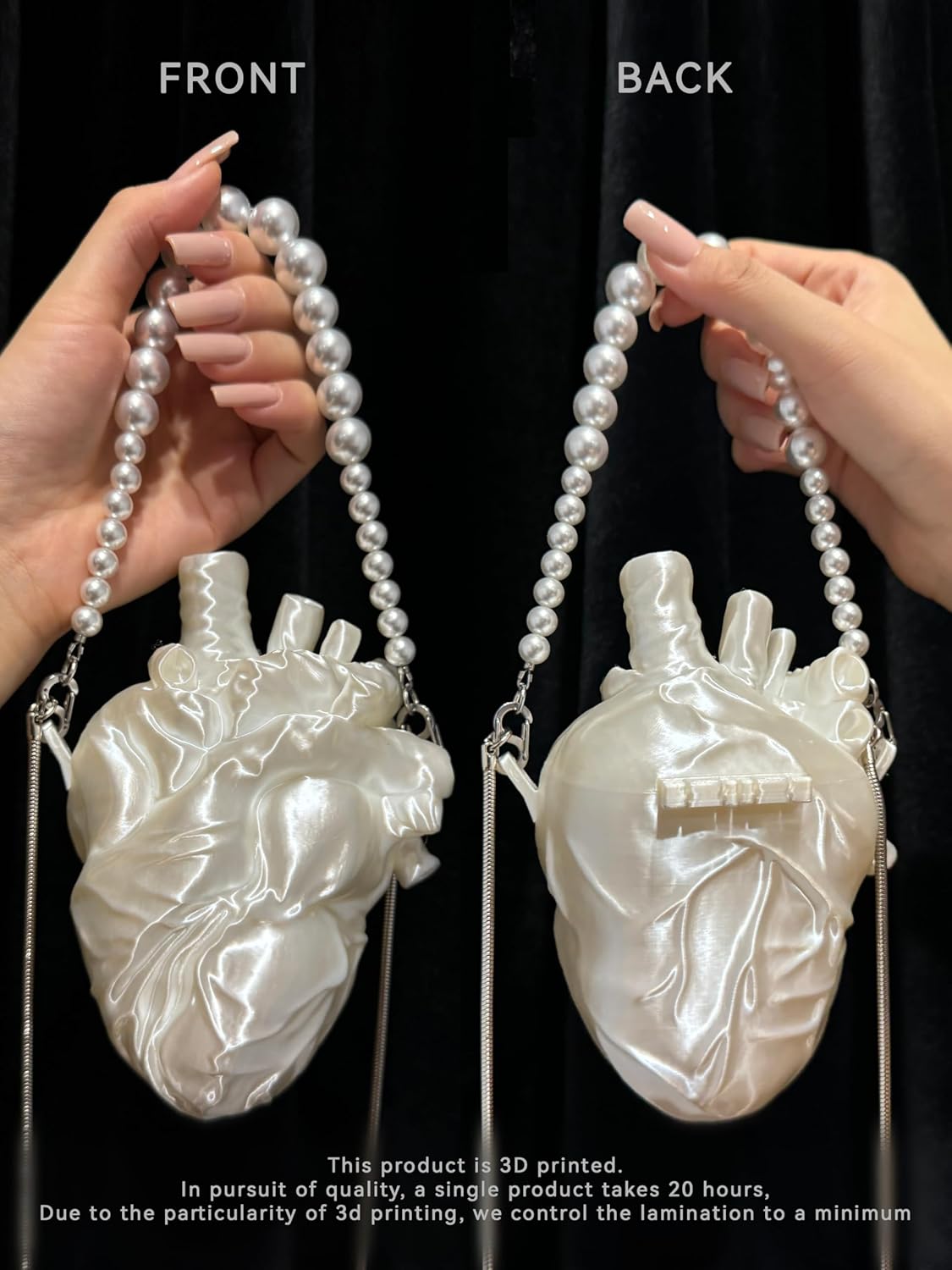 IMOJI Anatomical Heart Shaped Crossbody Bag with Pearl Chain Strap, Pink