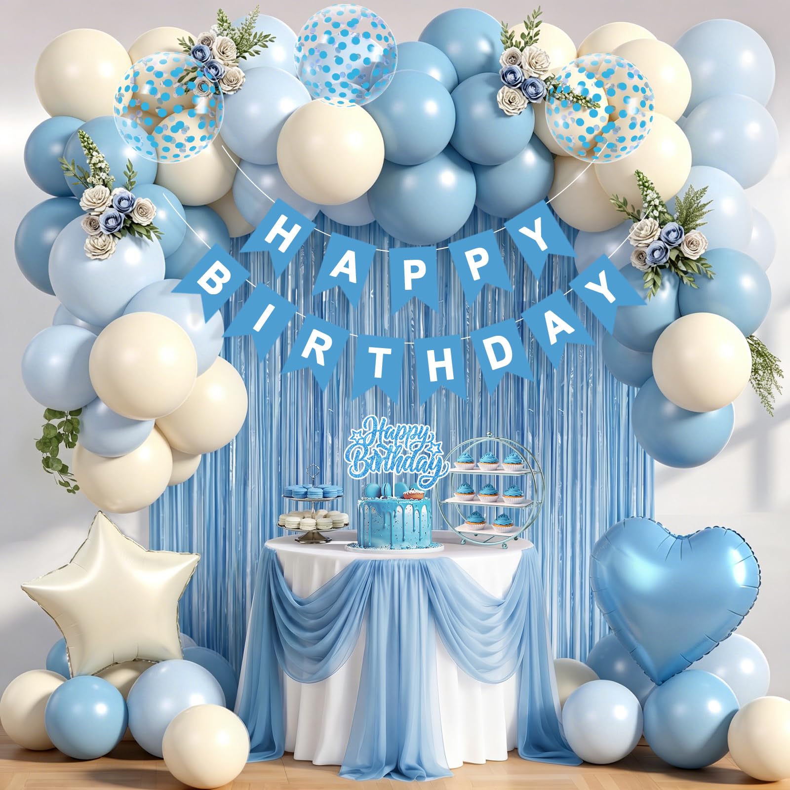 48pcs Sand White Blue Birthday Set - Birthday Party Decoration