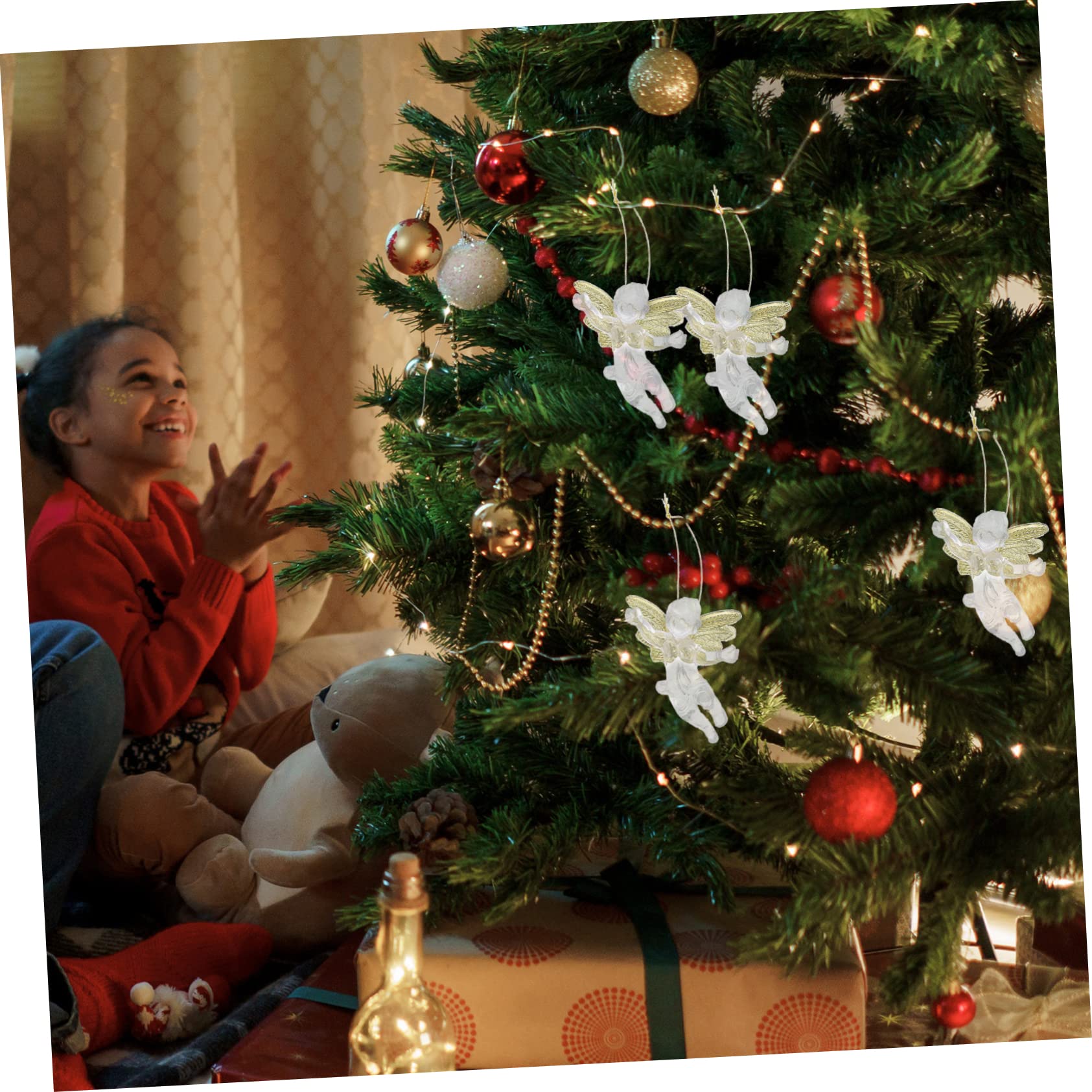 PRETYZOOM 84 Piezas Colgante De Ángel Transparente Colgantes Colgantes De Árbol De Navidad Claro con Alas Decoraciones Colgantes De Campanas De Navidad Estatua Clara El Plastico
