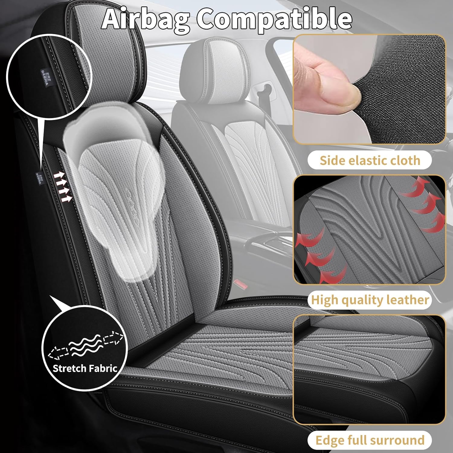 DISUTOGO 2 Front Car Seat Cover Fit for Honda Ridgeline 2006-2014 & 2024 2025 Leather Breathable Waterproof Ridgeline Seat Covers Automotive Cushion Protector Compatible Airbag (2 Seats Black&Gray)
