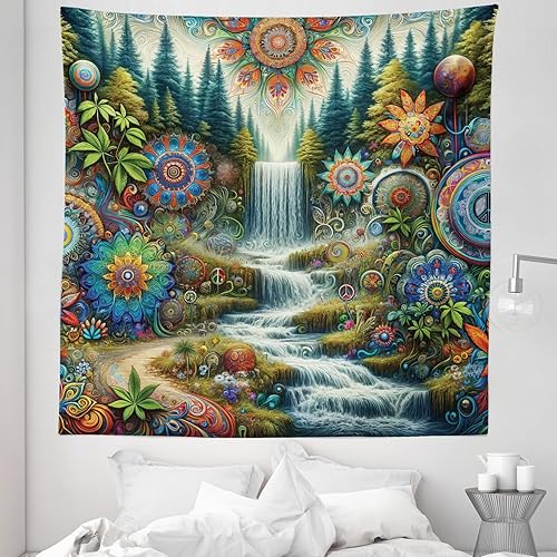 Miniatura 423 de Ambesonne Tapiz gótico, patio con hiedra encantada en la puerta antigua al bosque, colgante de pared ancho para dormitorio, sala de estar, 2-Verde