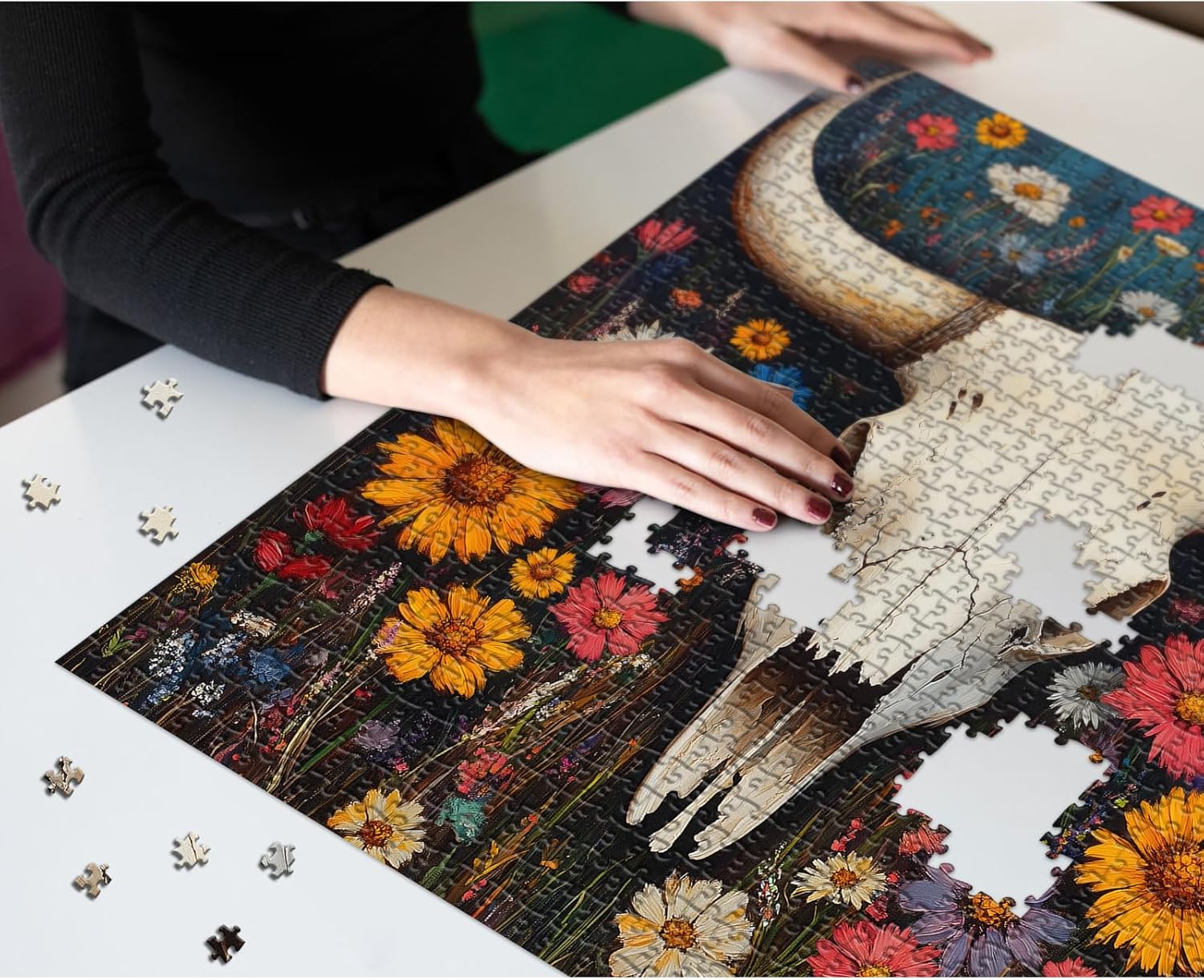 Wildflower Skull Puzzles for Adults 1000 Pieces, Larkipuzz Nature Garden Puzzle Floral, Hard Impossible Flower Plant Theme as Wall Art