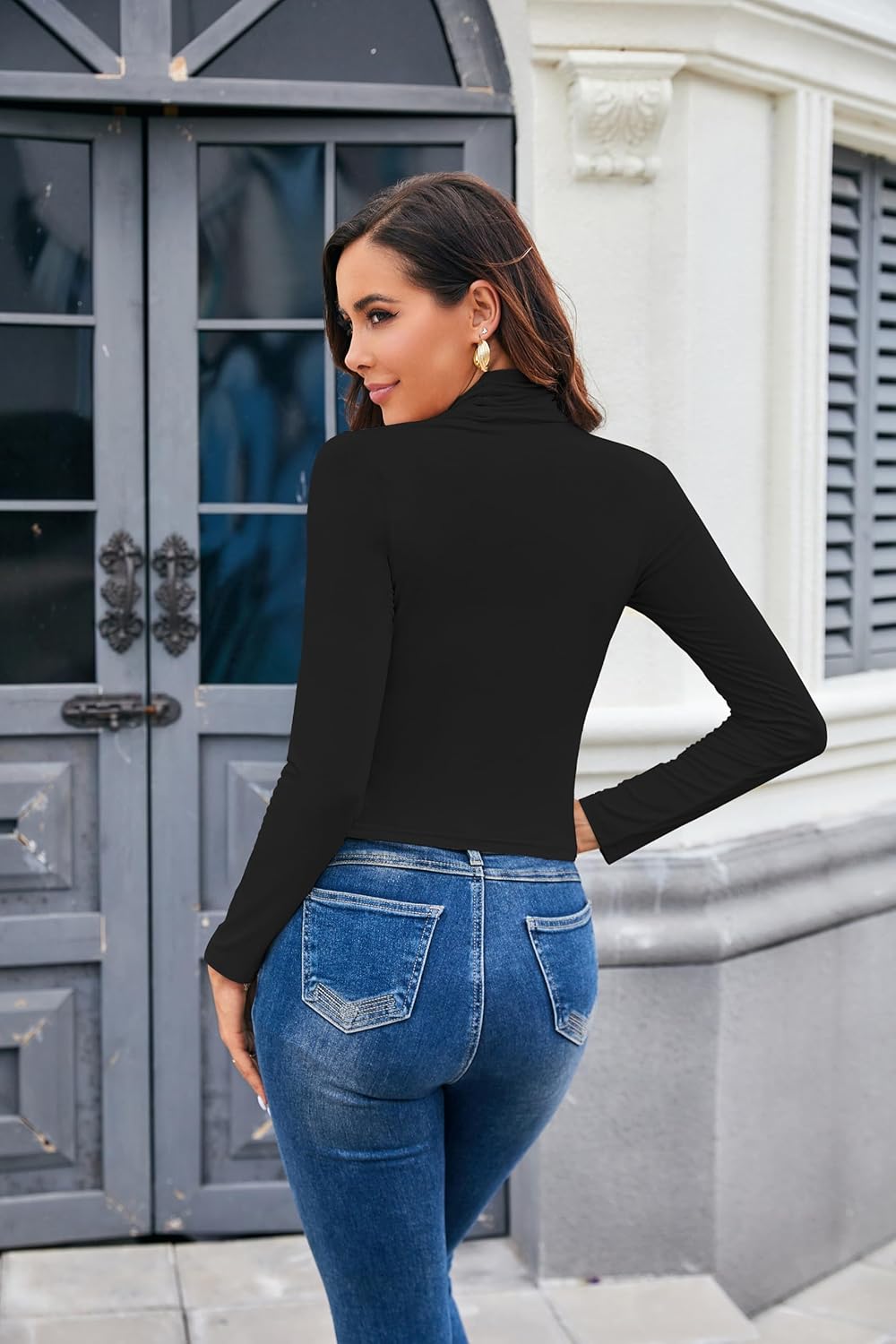 Herou Women Long Sleeve Crop Top Turtleneck Soft Lightweight Basic Slim Fit Tops - Image 4