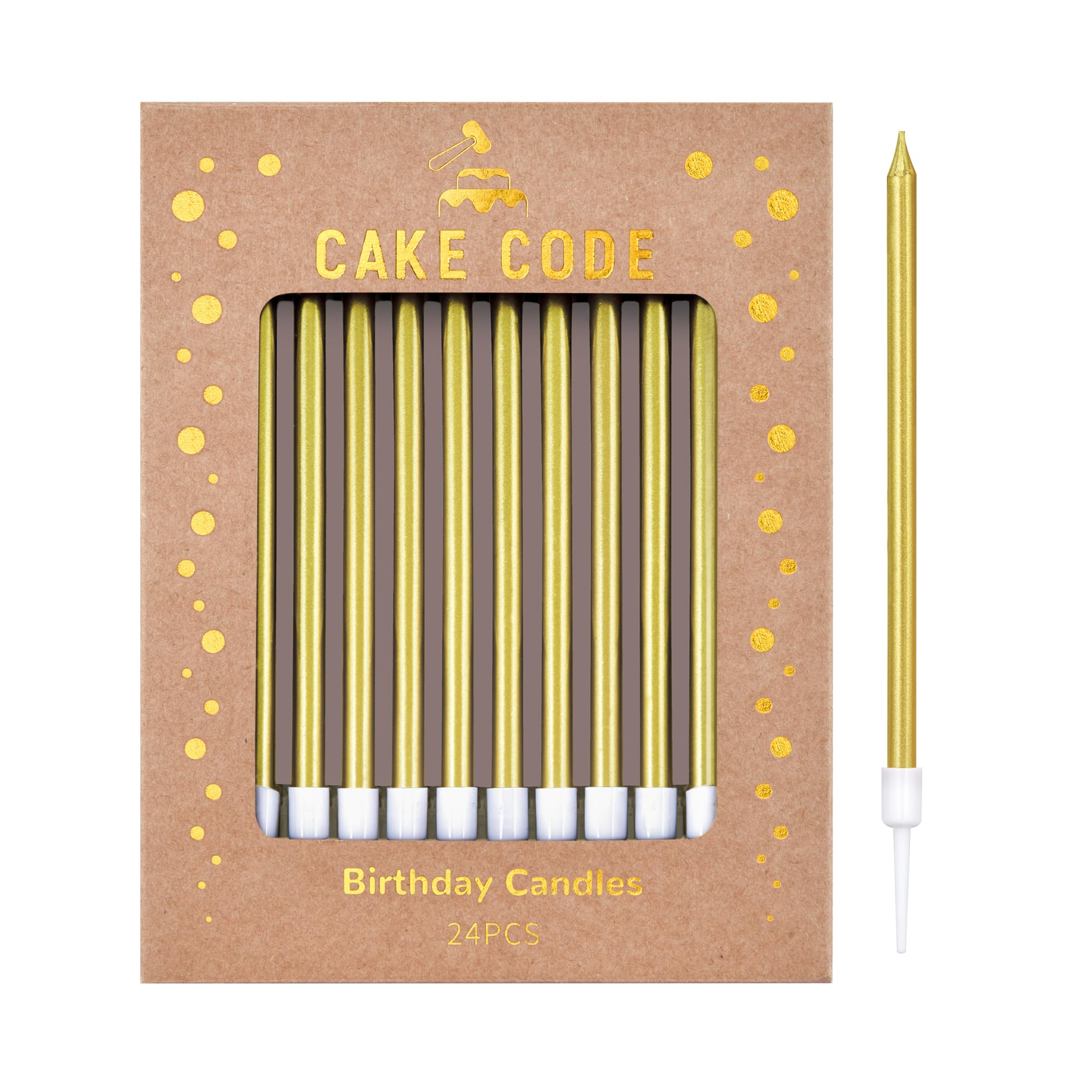 CAKE CODE 24-Count Gold Long Thin Birthday Candles, Cake Candles, Birthday Parties, Wedding Decorations, Party Candles