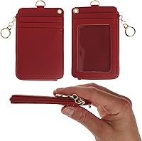 Vista 2 de Soporte de tarjetas de ID 2 en 1, cartera chica multiusos, correa de muñeca extraíble, cordón para cuello, ventana clara, 5 ranuras, para teléfono