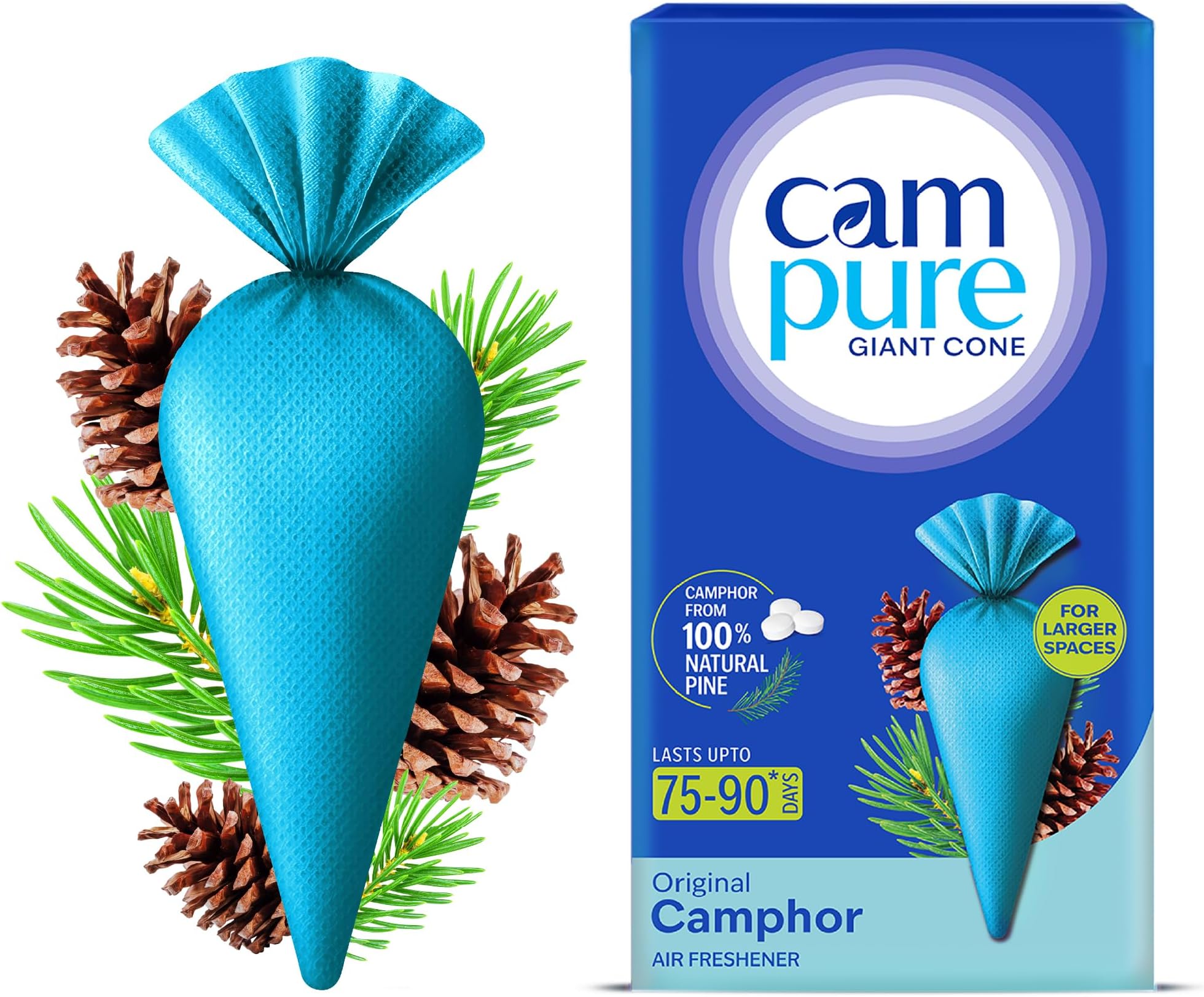 CamPure Camphor Giant Cone (Pack Of 1) - 100% Organic | Air Freshener For Car, Wardrobe, Office Cabin's, Drawers, Travel Bag & Bathroom