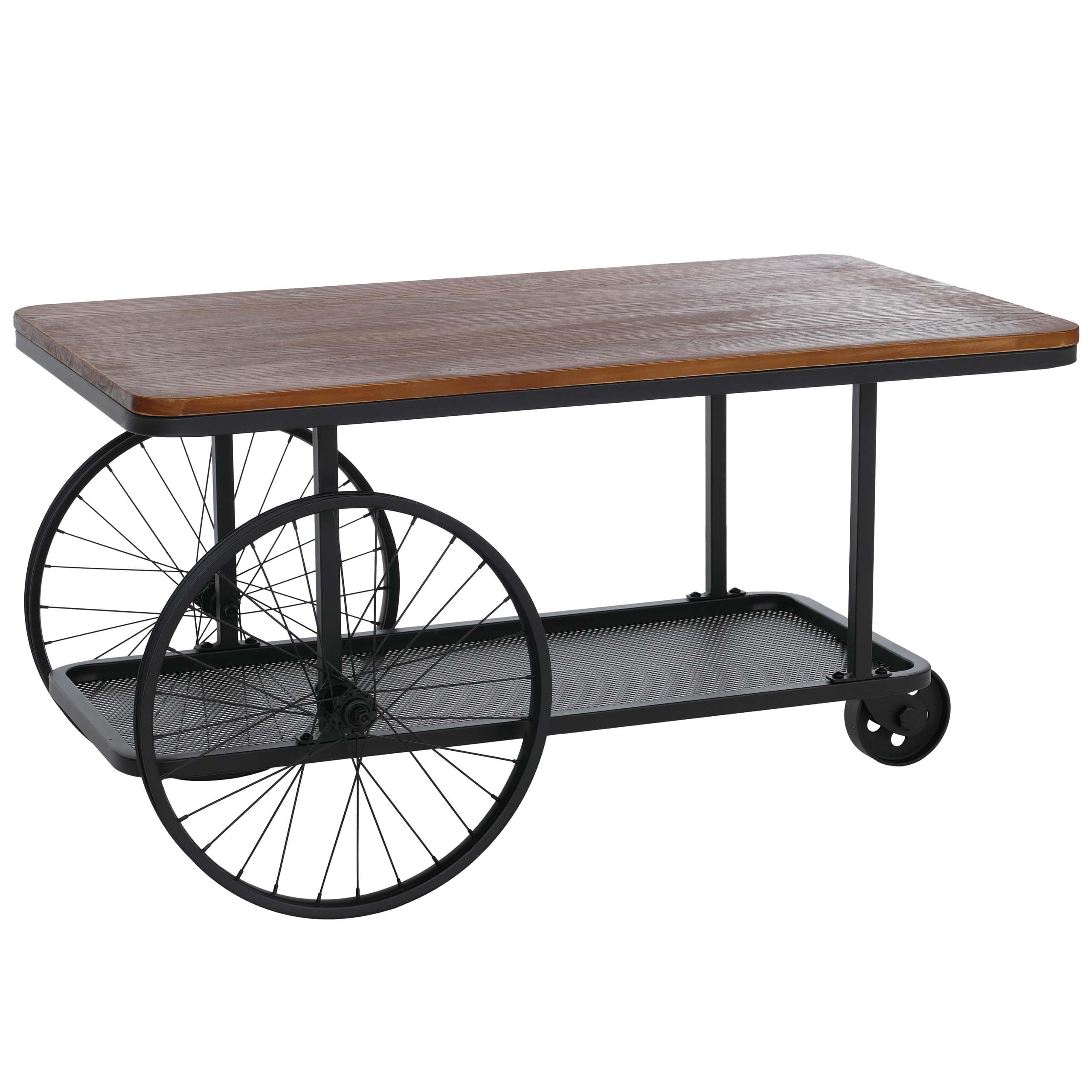 Mendler Couchtisch HWC-Q69 54x100x60cm Holz - braun, Metall schwarz | Beistelltisch, Sofatisch, Reifen, Industrial, Retro