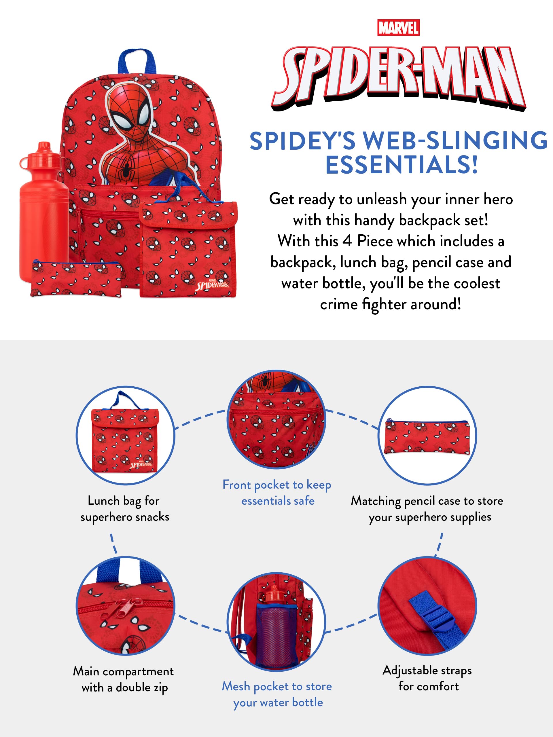 Marvel Schulranzen Rucksäcke, Lunchbag, Trinkflasche, Federmappe | Kinderrucksack Jungen | Rot