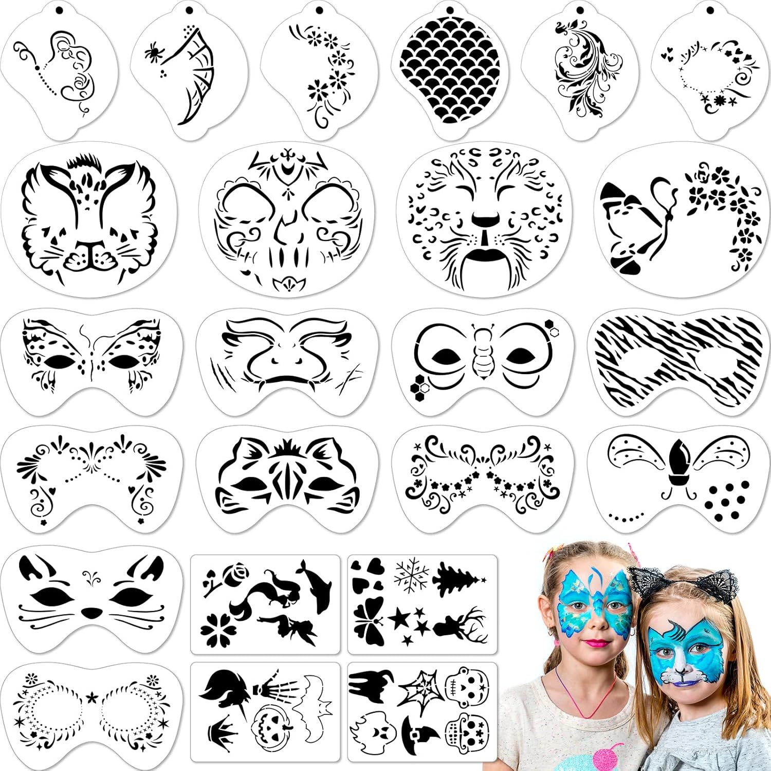 Amazon.co.jp フェイスペイントステンシル24点セット ハロウィン フェイシャルペインティングステンシル メイクアップ