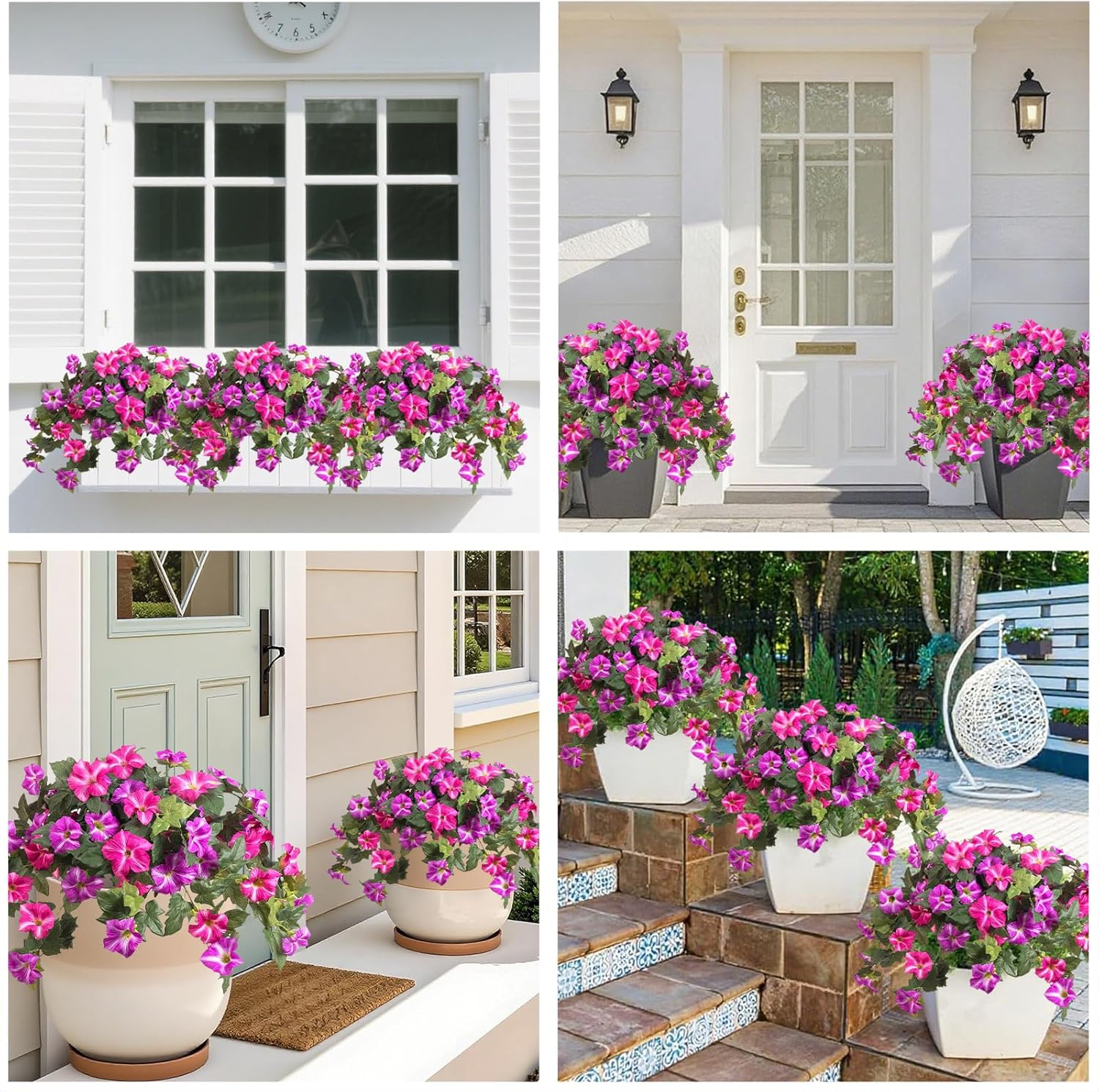 Artificial Fake Flowers Plants for Outdoors Decoration 2PCS No Fade Faux Petunias UV Resistant Realistic Silk Flowers for Home Garden Balcony Yard Porch Deco (Fuchsia) - Image 7