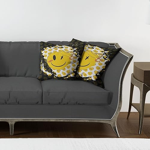 Miniatura 7 de Ambesonne Emoji - Juego de 2 fundas de cojín con diseño divertido guiñando un personaje loco en caras de aspecto enojado, decoración de impresión