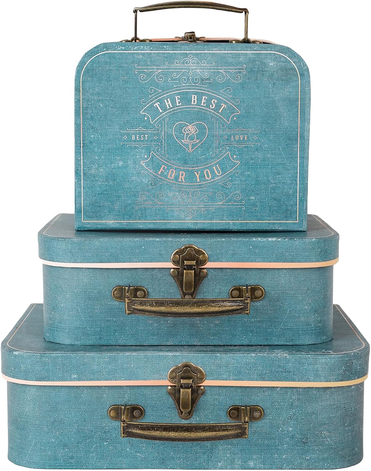 Paperboard Suitcases Set of 3 Decorative Storage Boxes With Lids,Display Box Gift Box,Vintage Suitcases Home Decoration (Blue)
