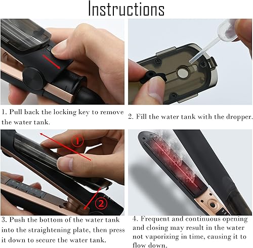 Miniatura 6 de Bvcewilty Plancha de vapor para el cabello, alisadora y rizadora, plancha de vapor 2 en 1, vapor ajustable, cuidado del cabello con luz roja,