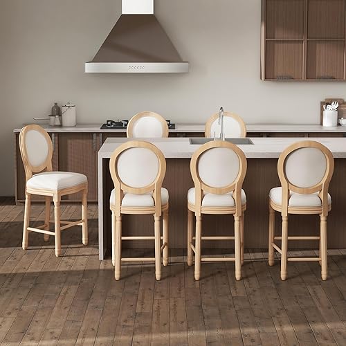 Miniatura 8 de KCC Taburetes de bar de altura de bar, taburetes de bar de madera de campo francés con asientos tapizados, sillas de bar de 29 pulgadas con marco de