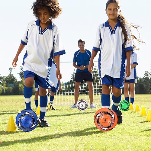 Miniatura 6 de Glimin 6 pelotas de fútbol a granel con bolsa de transporte de inflador, tamaño oficial 4 5, pelota de fútbol para interiores y exteriores,