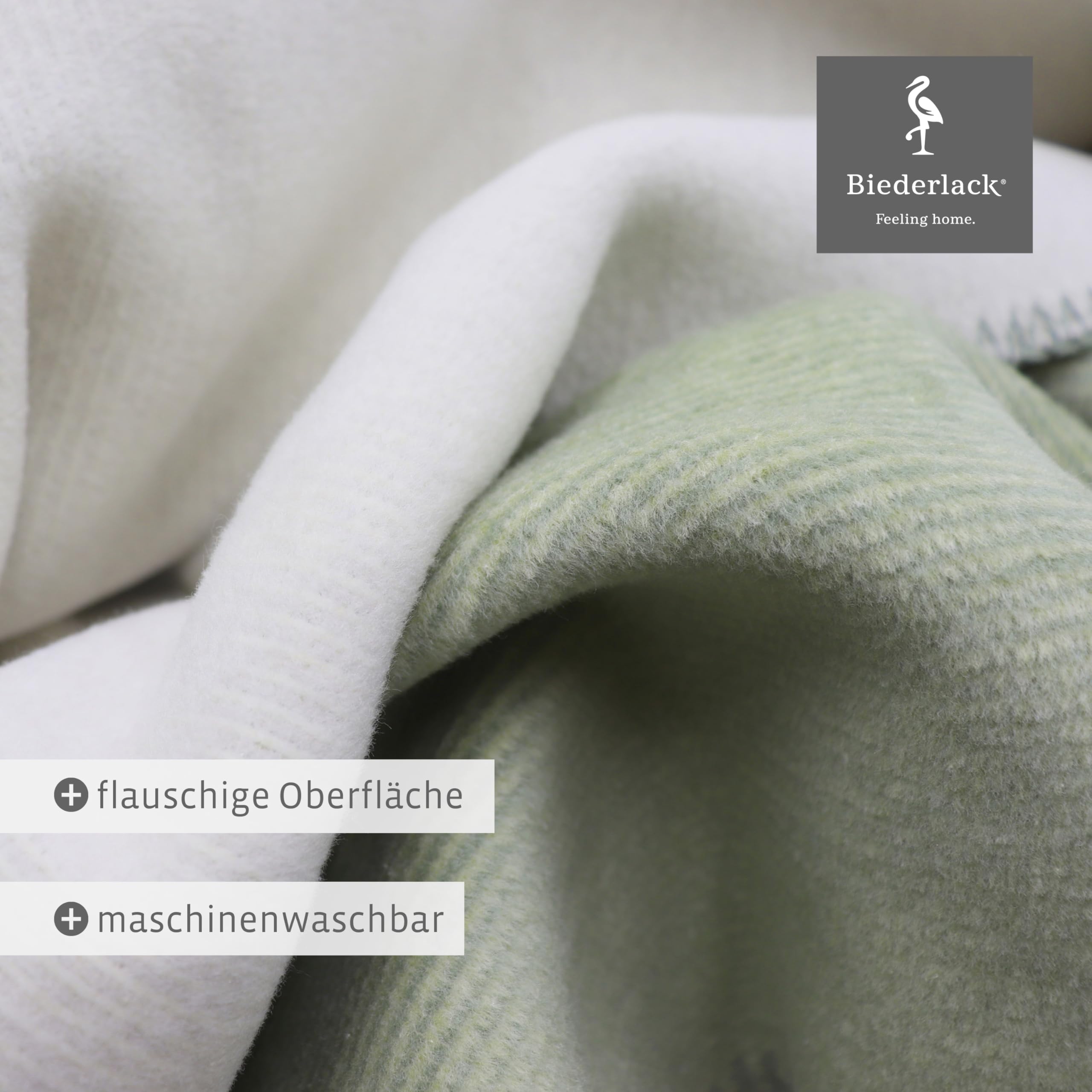 biederlack® Wohndecke Double Optic Salbei-Natur, Sofa-Decke in 150x200 cm | Made in Germany, weiche Kuscheldecke aus Baumwolle und Polyacryl, helle Couch-Decke in Melange-Optik, OEKO-TEX Made in Green