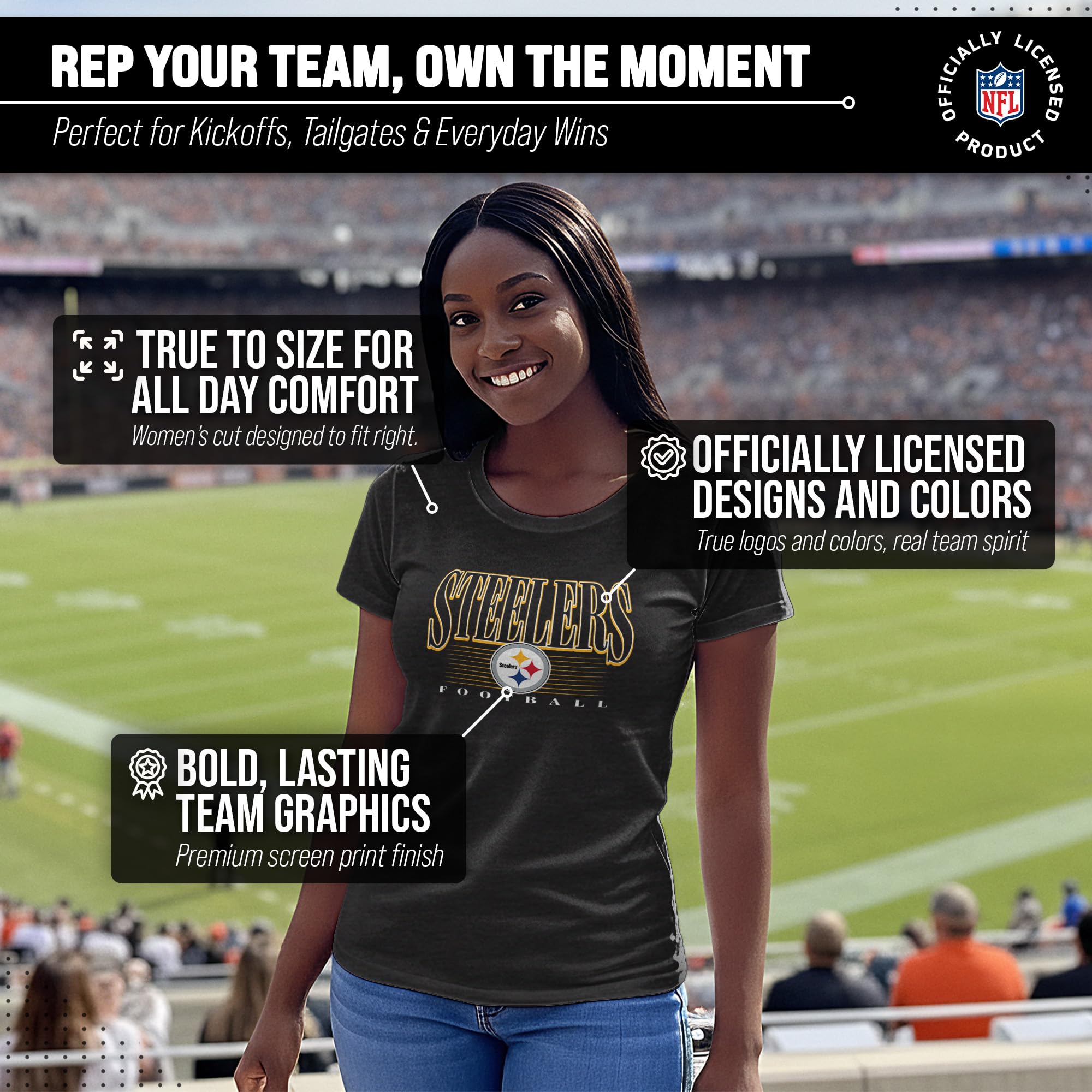 Team Fan Apparel NFL Damen Overtime Blueprint Tag-Less T-Shirt, Damen-Fußball-T-Shirt, kurzärmelig, weiche Baumwolle, Vintage