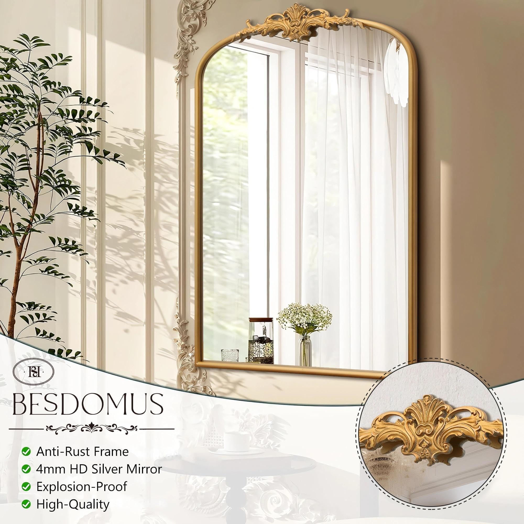 Amazon.com: Besdomus Antique Arched Wall Mirror: 24