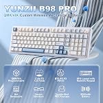 YUNZII B98 PRO QMK/VIA Clavier de jeu mécanique sans fil, 96% Mise en page avec Numpad et Mignon chat Knob, BT/2.4G/USB-C, joint d'échange à chaud préludé, RGB pour Win/Mac (bleu, lait V2 Interrupteur linéaire)