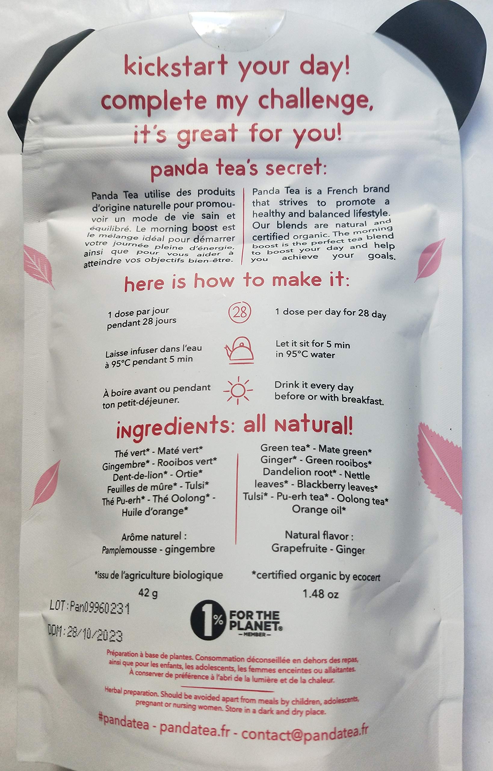 Panda Morning Boost (Thé Vert, Maté Gingembre, Rooibos Ortie, Feuilles De Mûre...) , 28 Unité (Lot 1)