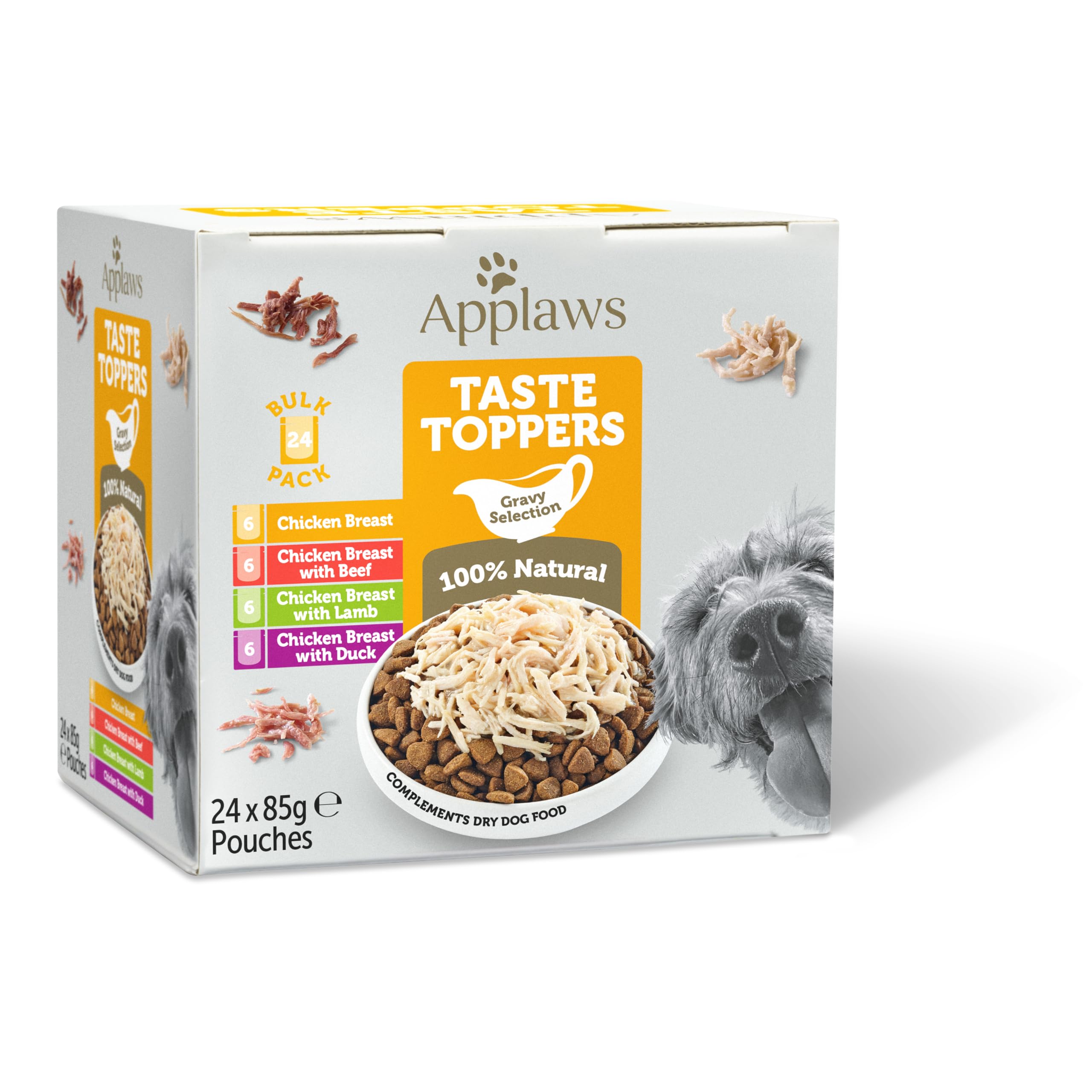 Applaws Taste Toppers Natural Wet Dog Food Pouch, Chicken with Meat Gravy Selection 24 x 85g Pouches