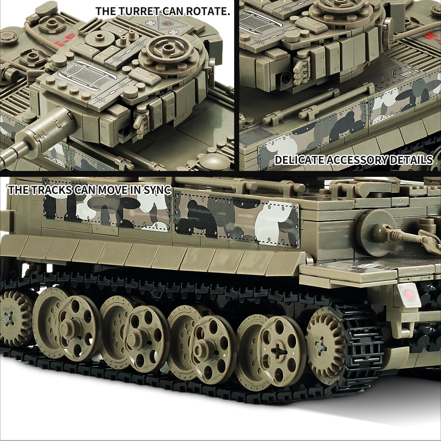 TIALLOW WW2 1:28 Tiger Tank Sets Military Building Toy Compatible with Lego,Create a German Tiger Tank Building Block, Great Army Models Kits, for Boys,Kids and Adults Age 6-14 (Taupe)