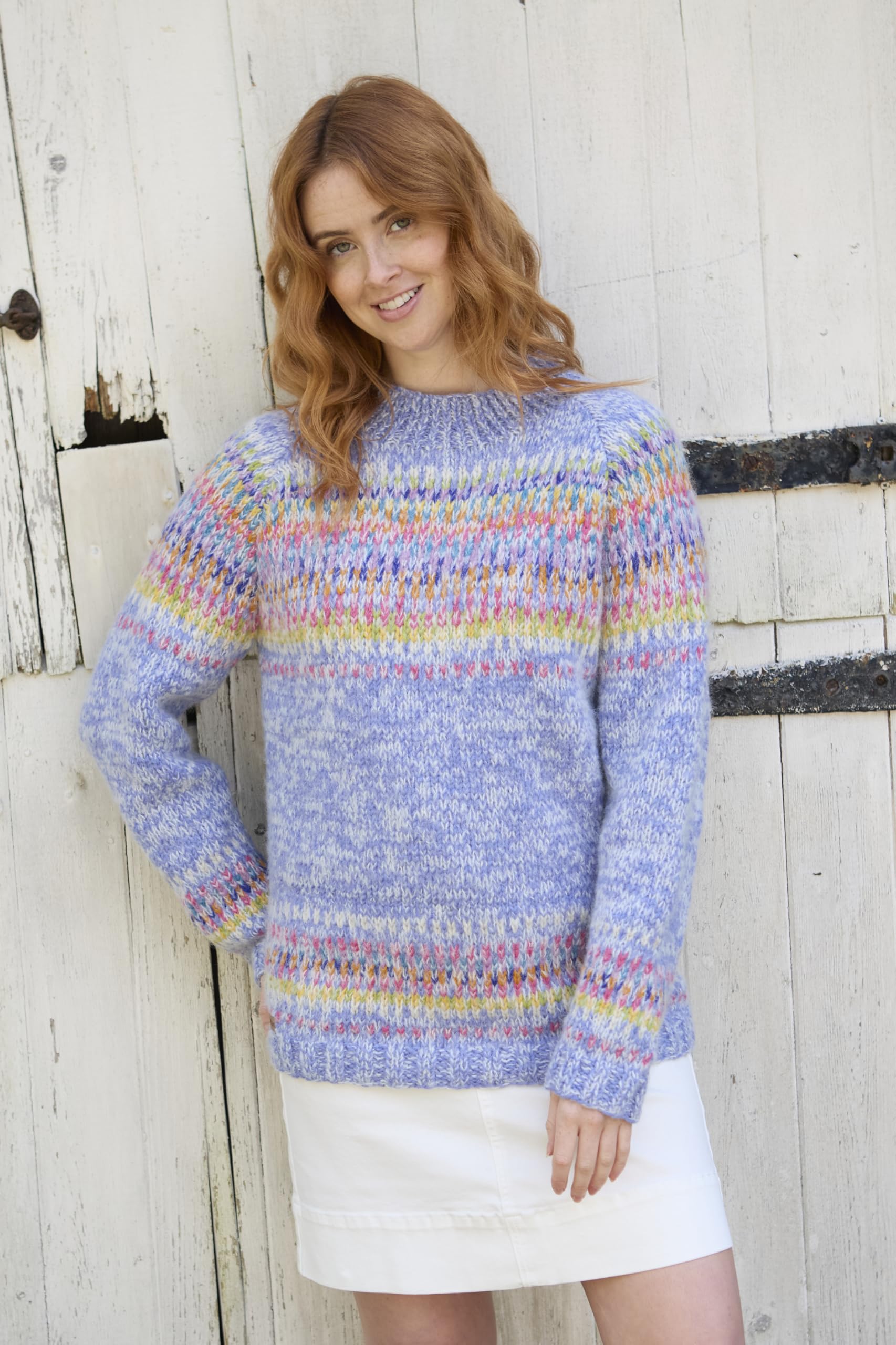 Pachamama Damski sweter z wełny i moheru ręcznie robiony losowy pasek pastelowy wielokolorowy ręcznie robiony gruby ciepły sweter sweter sprawiedliwy handel