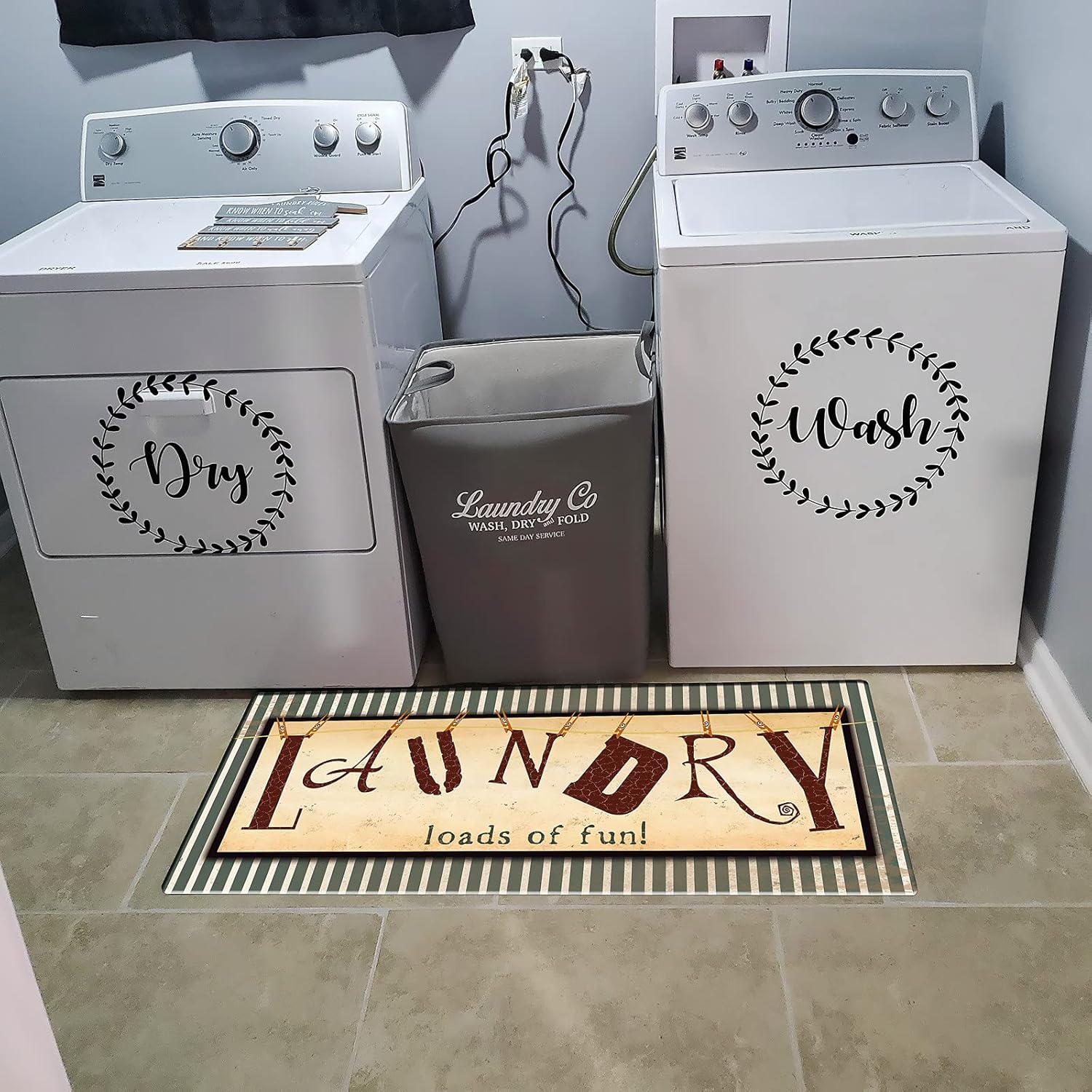 LEVINIS Loads of Fun Laundry Room Rug 48"x20", Vintage Comfort Runner Floor Mat for Washroom, Bathroom, Kitchen Decor