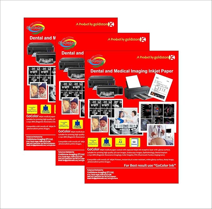 Inkjet Paper For Medical Image 3d Scan Endoscopy Images Dental Implant X Ray Mri Color Doppler Ffa Etc Size 130 Gsm 50 Sheet Pack X 3 Pack Amazon In Office Products