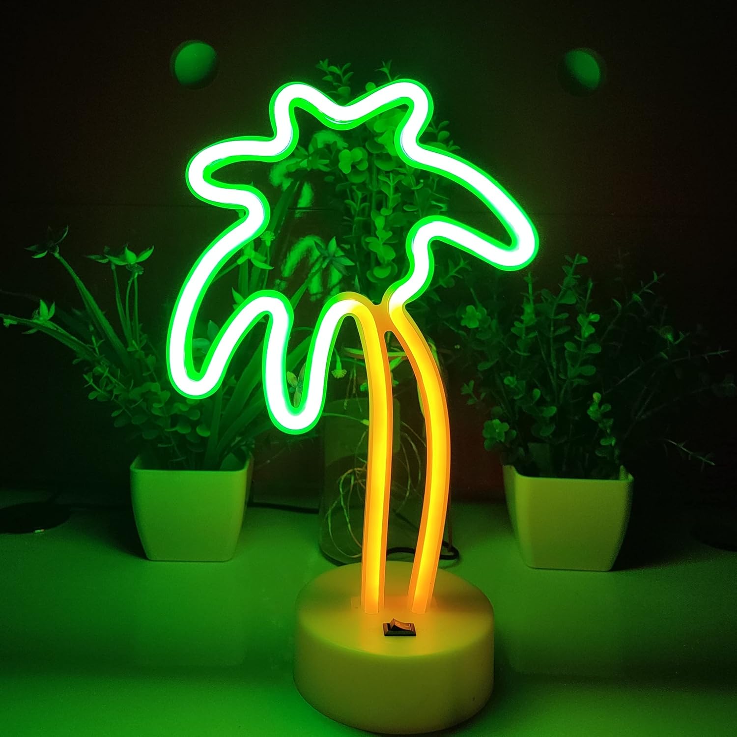 JYWJ Neon Signs with Holder Base,USB or 3-AA Battery Powered Neon Light,LED Desktop Wall Decoration,Various Parties,Decoration of Business Premises(Coconut Palm Tree)