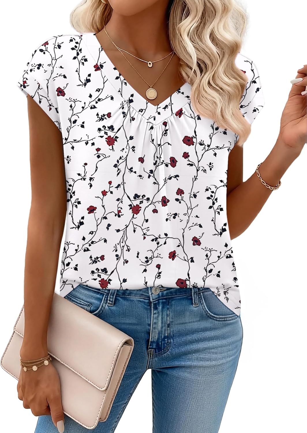 Zeagoo Womens Tops Short Sleeve V Neck Shirts Summer Dressy Casual Business Clothes Work Blouses Fashion Clothing Outfits - Image 2