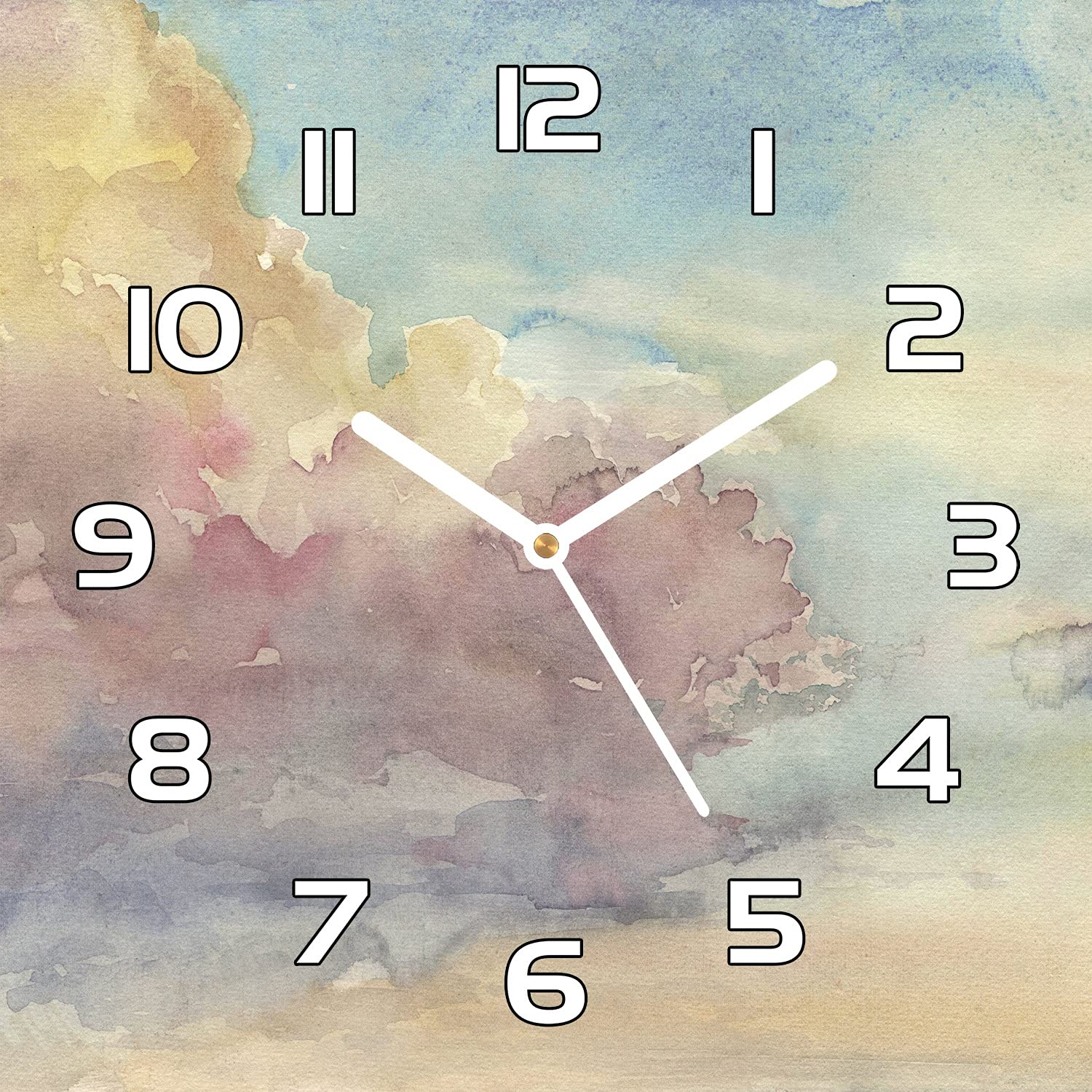 Horloge en verre 30x30 cm aiguilles noires motif ciel cuisine et salon