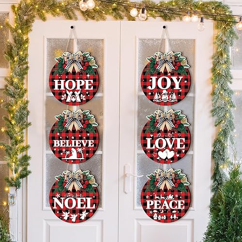 6Pcs Christmas Wreaths for Front Door, 11" Buffalo Plaid Christmas