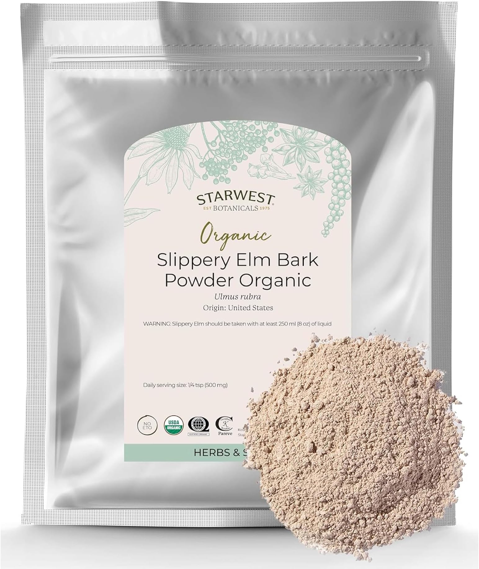 Organic Slippery Elm Bark Powder, 1 lb Bag, Packaging may vary