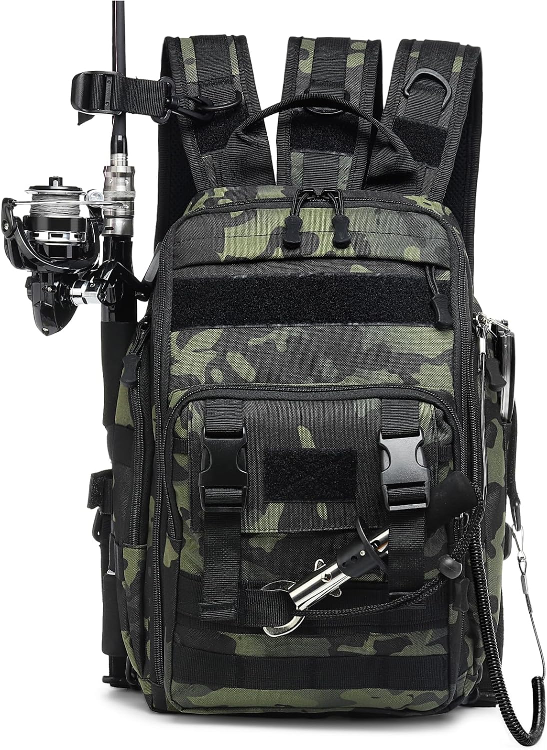 35L Fishing Backpack with Rod Holder, Oxford Convertible Tackle Sling Crossbody Bag with Multi Pocket for Men and Women (Green)