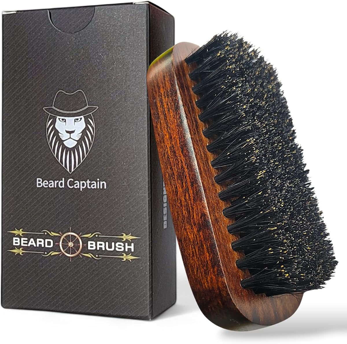 Cepillo para barba 100% cerdas de jabalí para hombres | Mango de madera vintage de primera calidad | Cerdas suaves | Herramienta de cuidado para barbas cortas, finas, gruesas, ásperas y completas.
