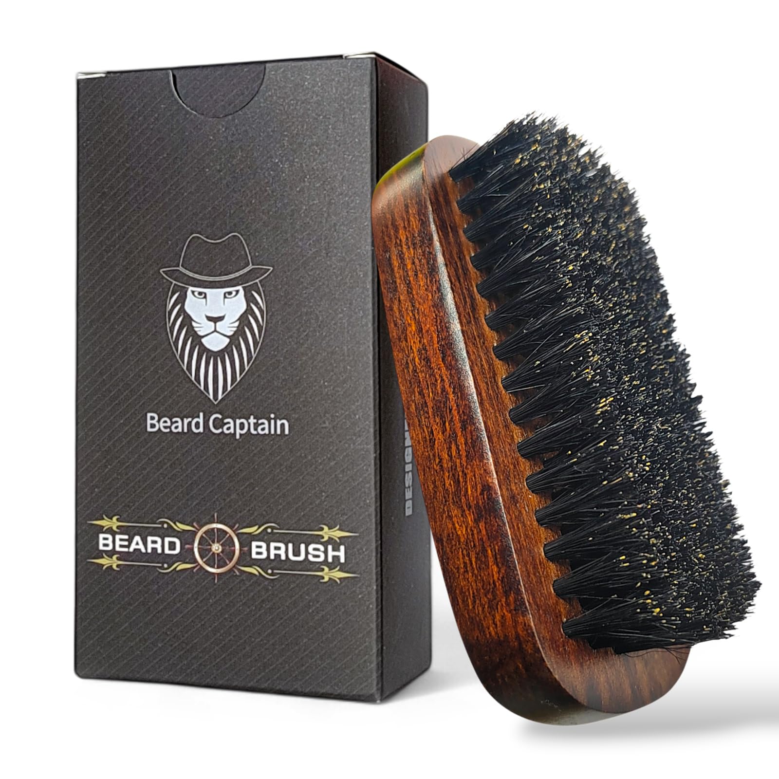Cepillo de barba para aseo masculino, mango de madera rectangular retro con cerdas de jabalí 100% limpieza facial y bigote