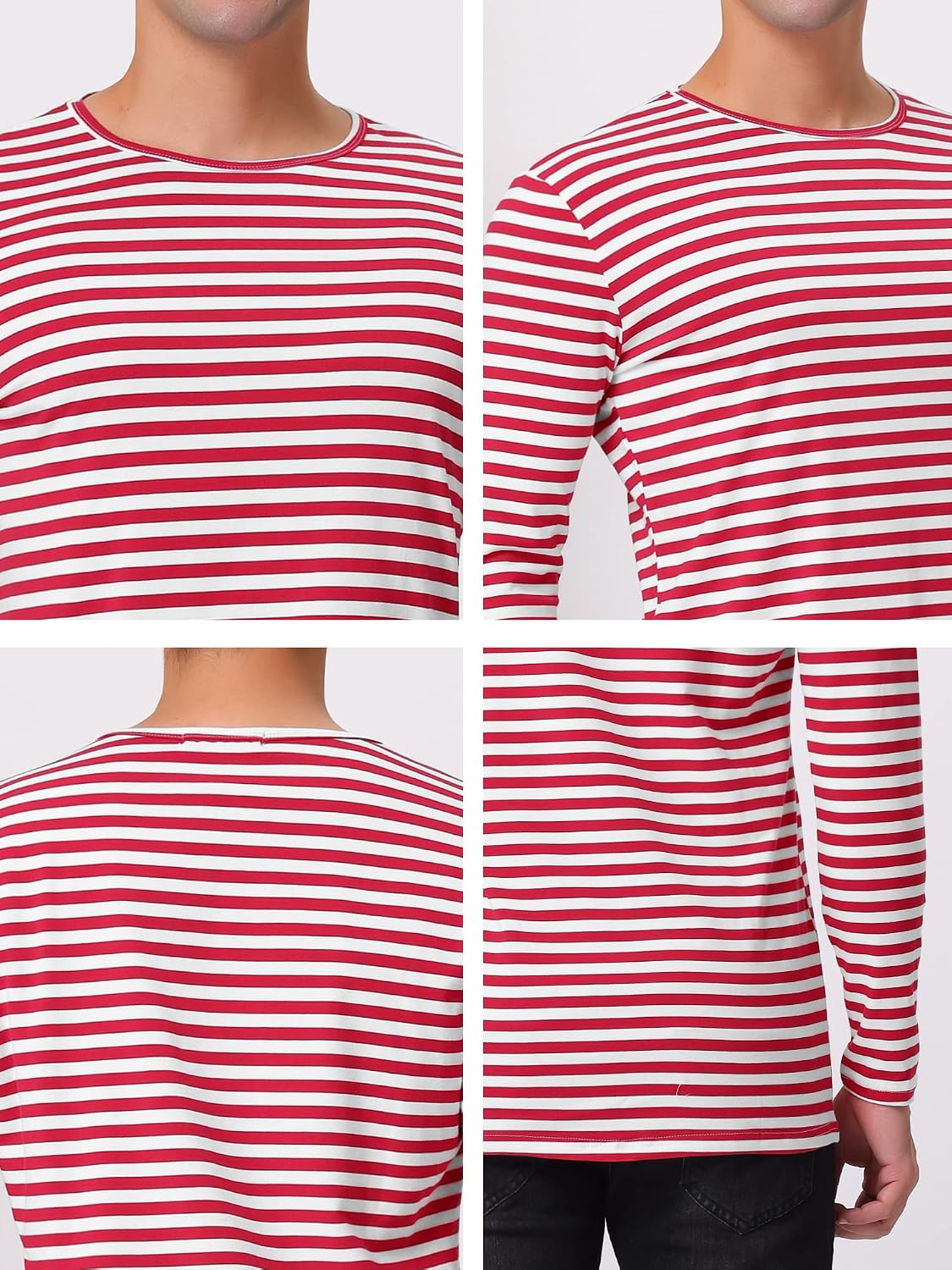 Lars Amadeus Men's Striped T-Shirt Long Sleeves Crew Neck Stripe Basic Top t Shirt