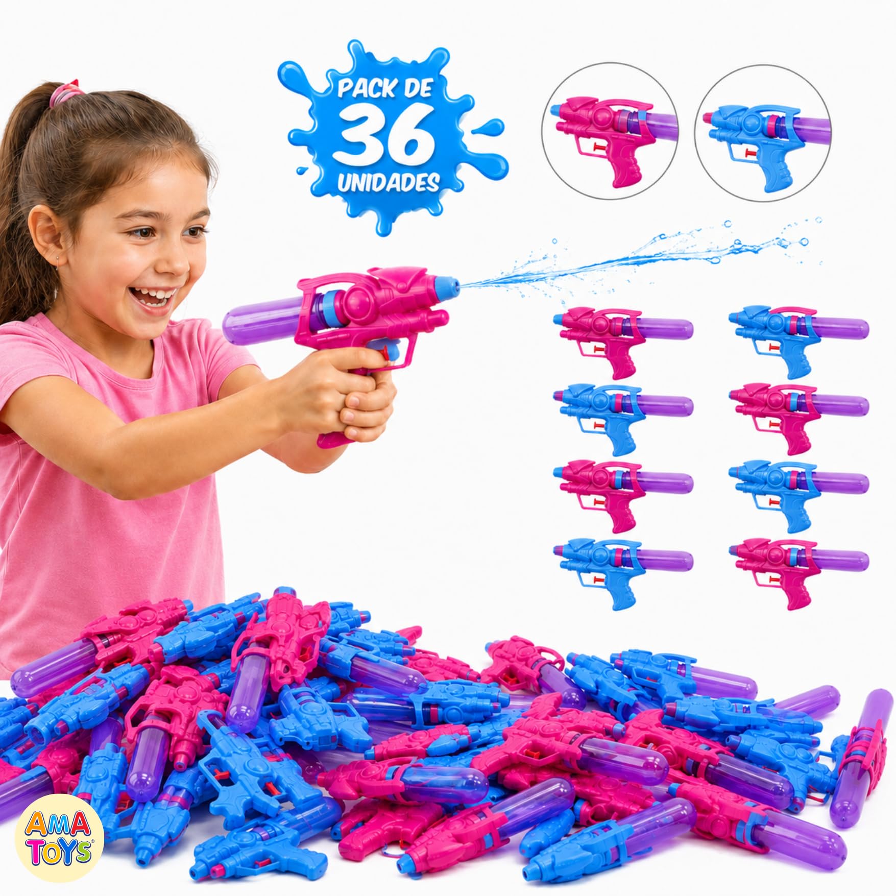 Pack de 36 Mini Pistolas De Agua para Niños - Juguete Divertido De Verano - Ideal para Playa, Piscina Y Jardín - Fáciles De Usar - Cumpleaños (Mix_36_3)