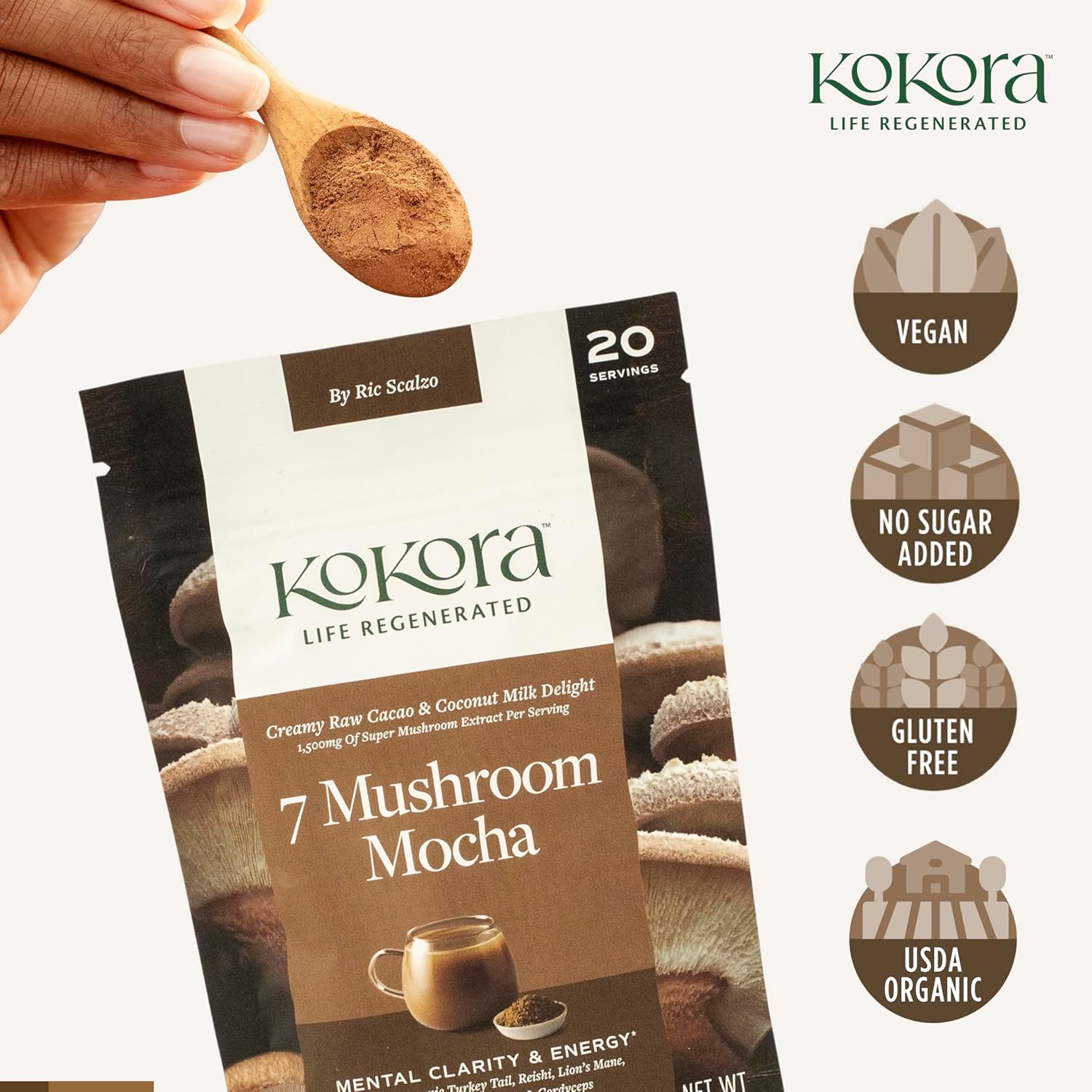 7 Mushroom Mocha - Energizes & Promotes Mental Clarity* - Organic Adaptogenic Mushroom Powder with Turkey Tail & Lions Mane - Vegan, Non-GMO, No Added Sugar - 120g - 20 Servings - Image 5